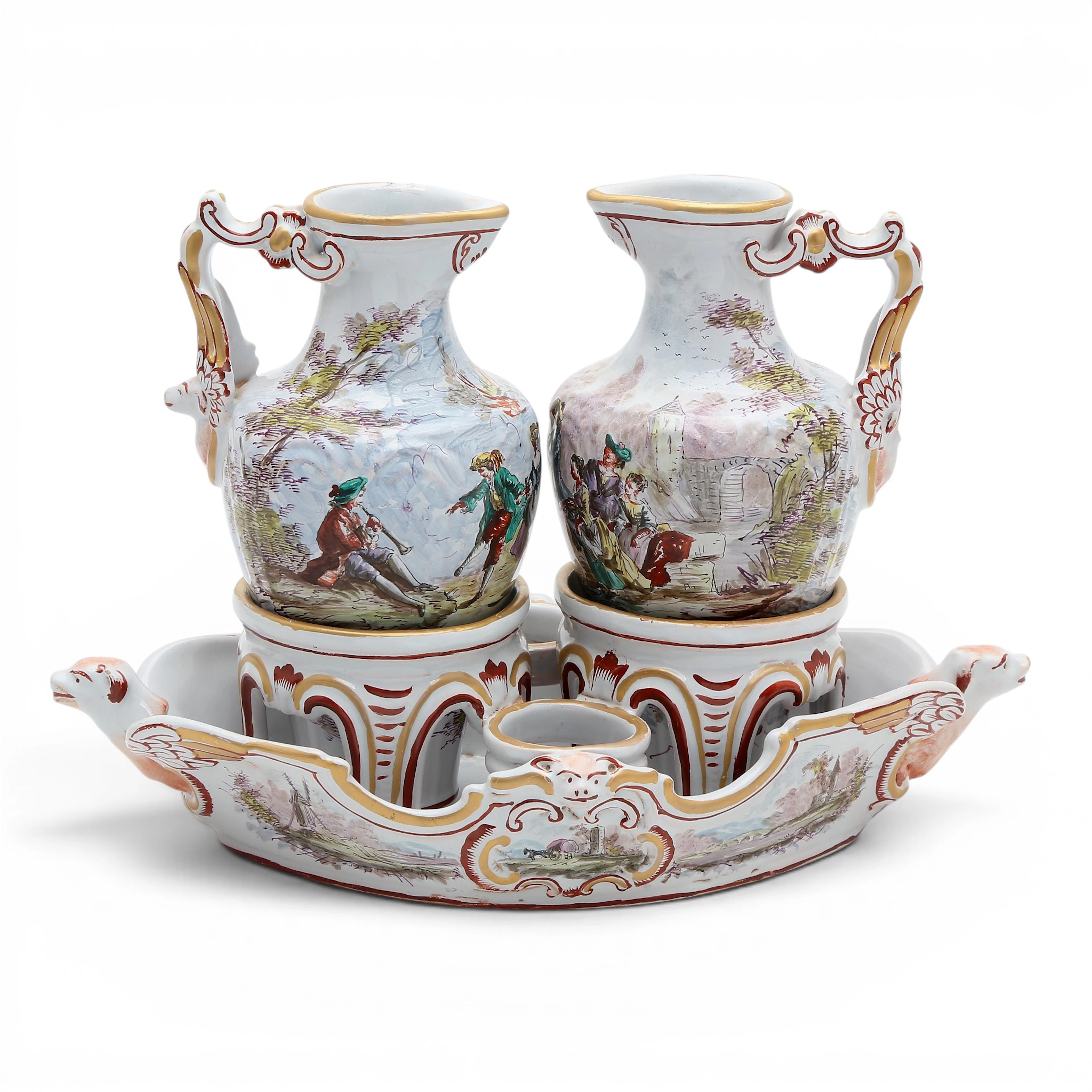 Cruets stand in 18th Century style French earthenware, from Sceaux