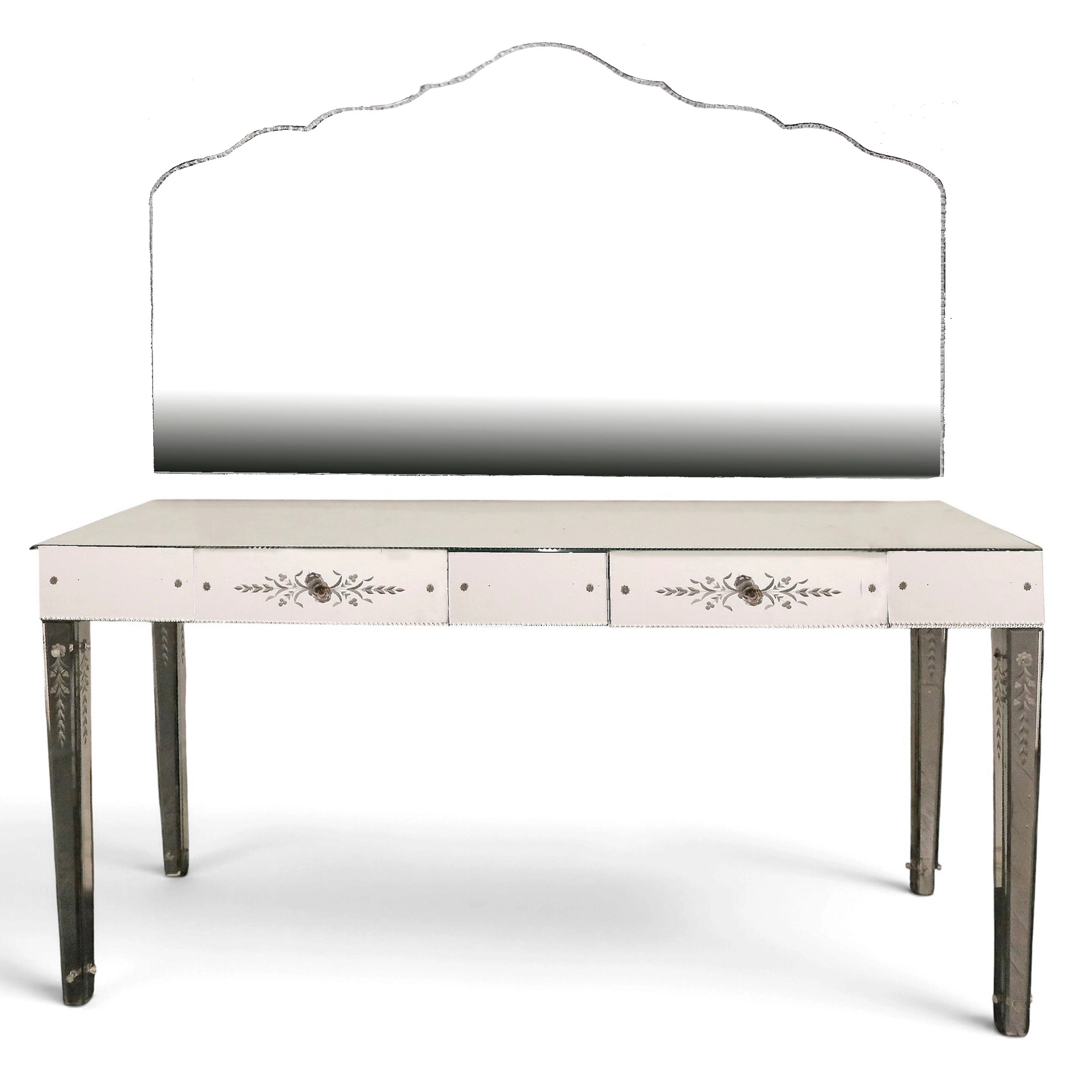 Console table with engraved mirror, circa 1940-1950.