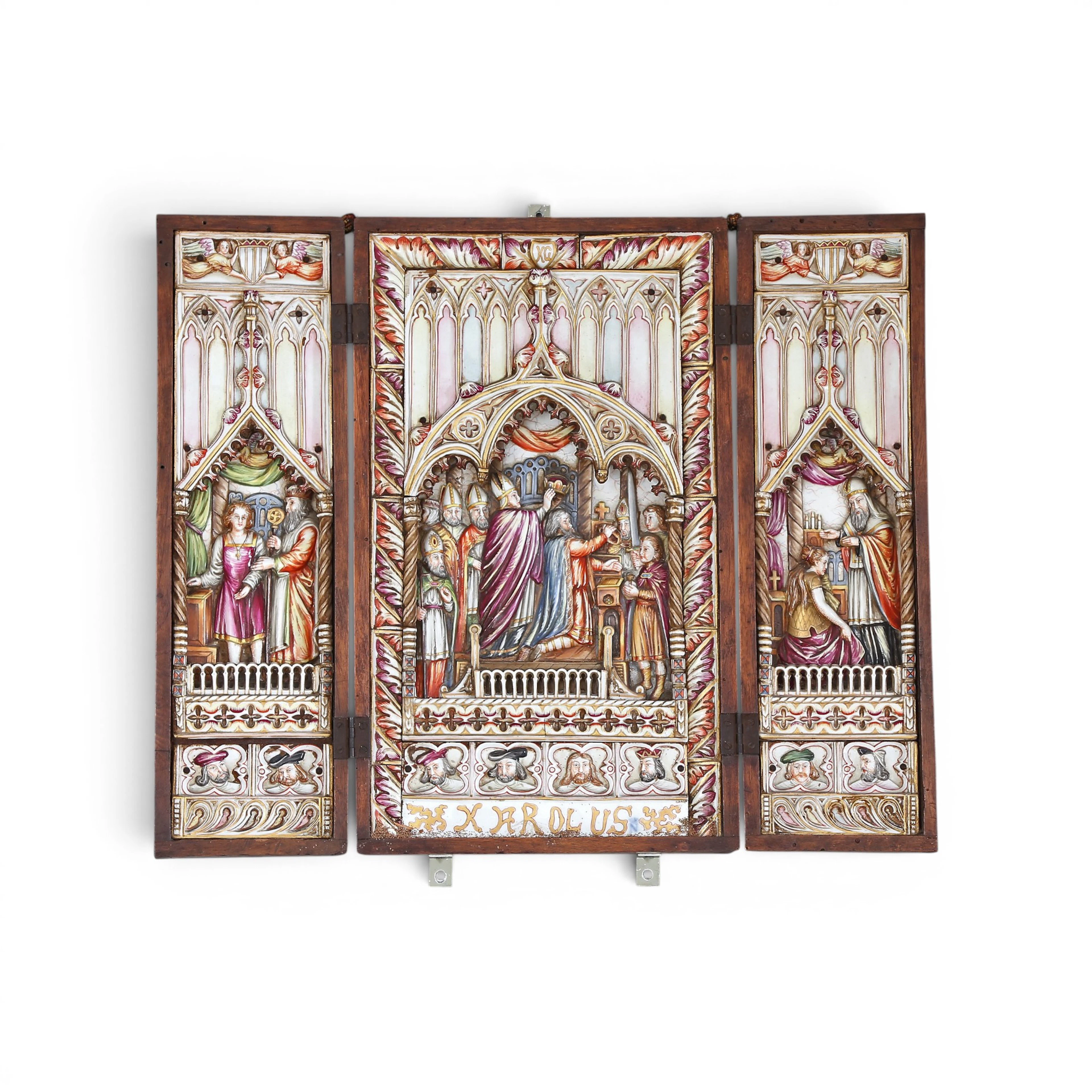 Travel triptych in Capodimonte porcelain, 19th century.