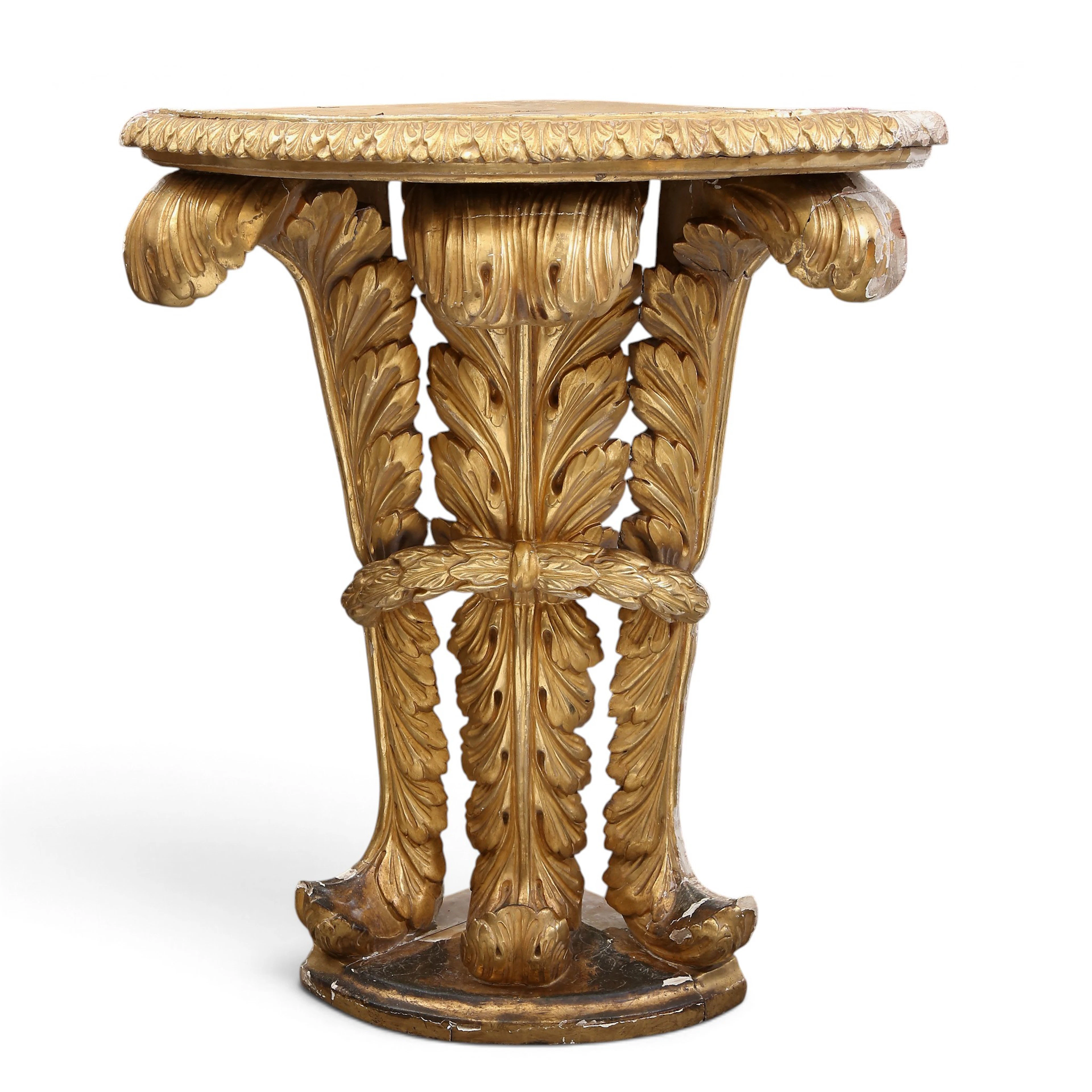 Louis XVI style corner console table in carved and gilt wood, 19th Century.