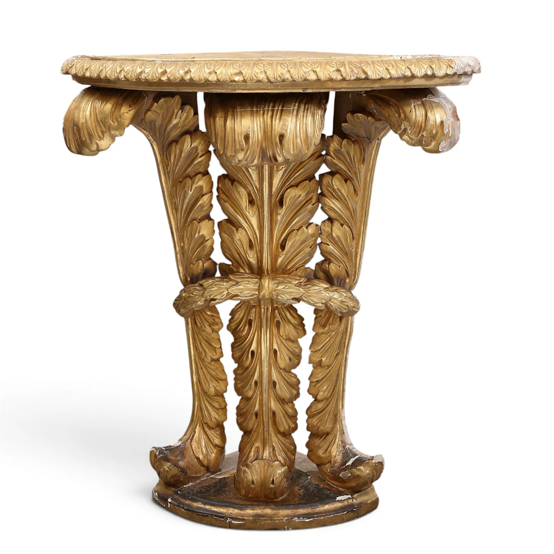 Louis XVI style corner console table in carved and gilt wood, 19th Century.