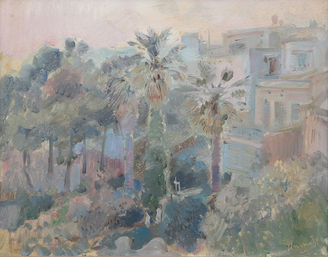 JULIÁN GRAU SANTOS. Landscape with palm grove.