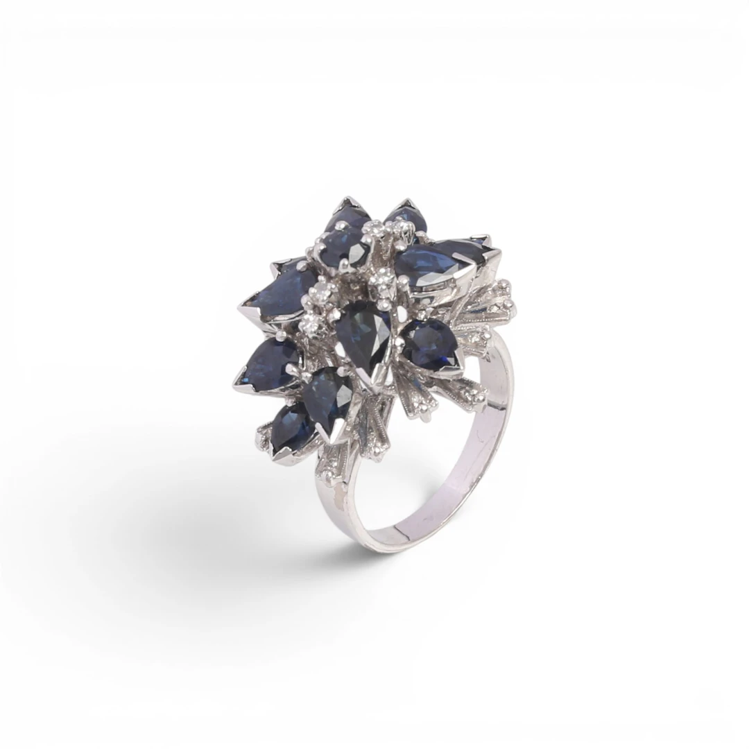 Sapphires and diamonds ring.