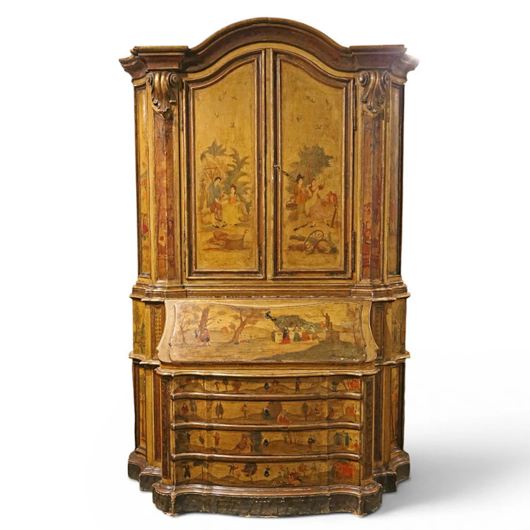 Pierre Lottier 18th Century-like chest-bookcase in polychrome wood