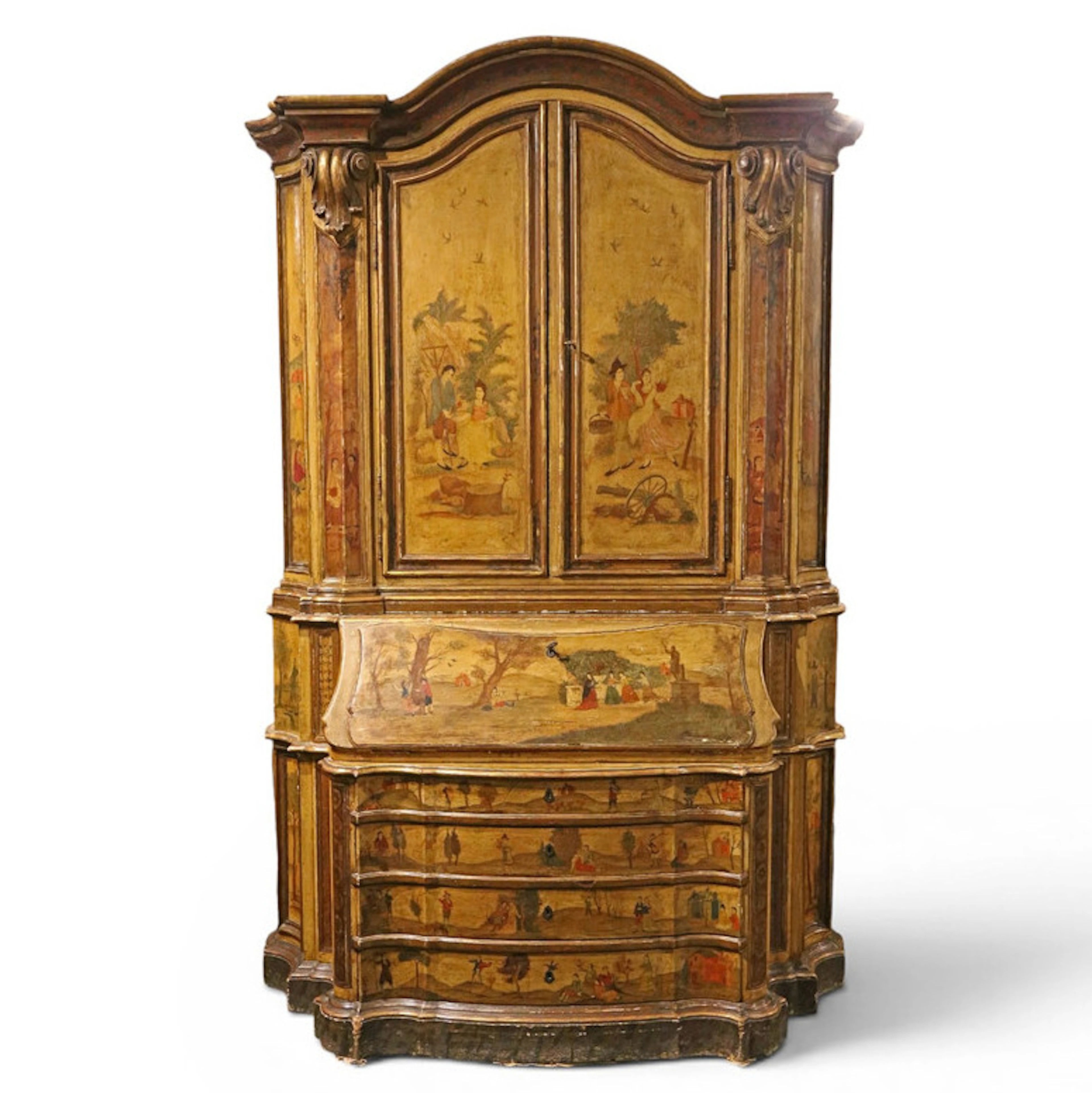 Pierre Lottier 18th Century-like chest-bookcase in polychrome wood