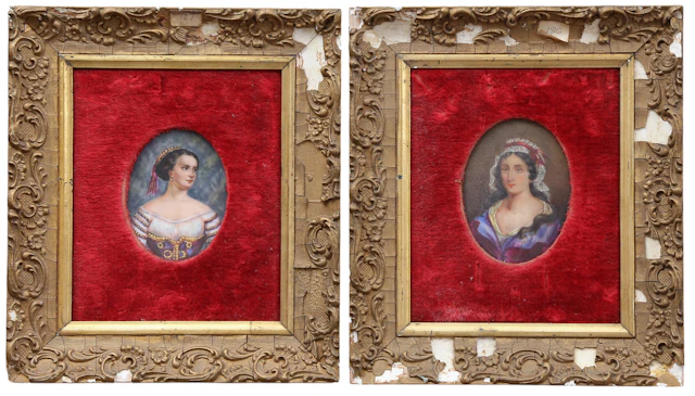 "Girls", two enamelled porcelain plaques, 19th Century.