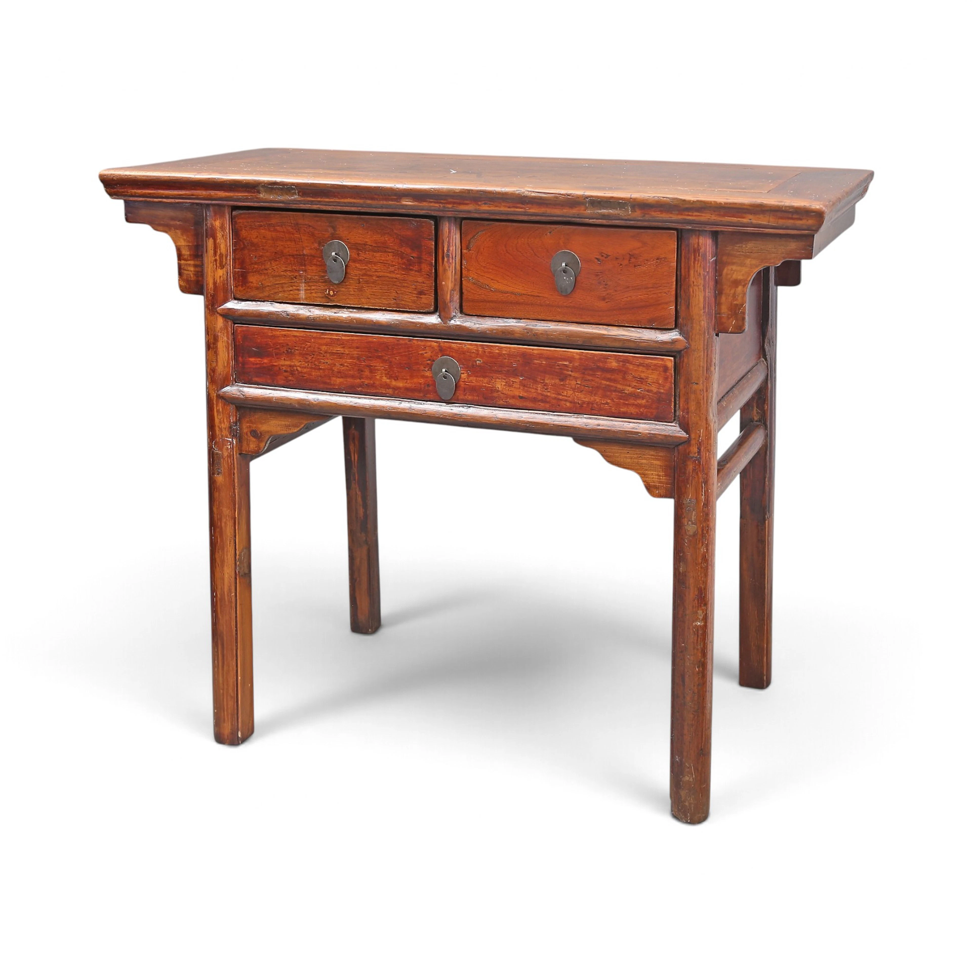Chinese console table with drawers in stained elm, 20th century.