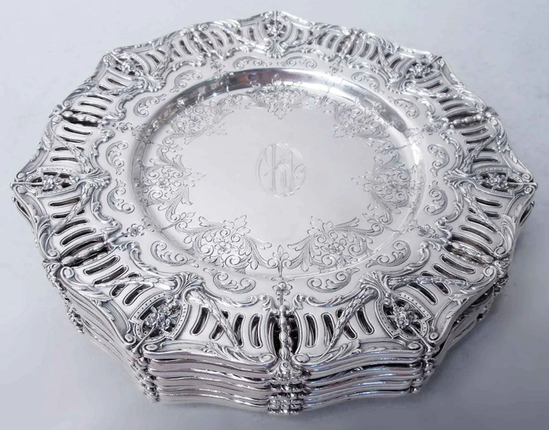Set of 12 Graff Washbourne & Dunn Sterling Silver Bread Butter Plates