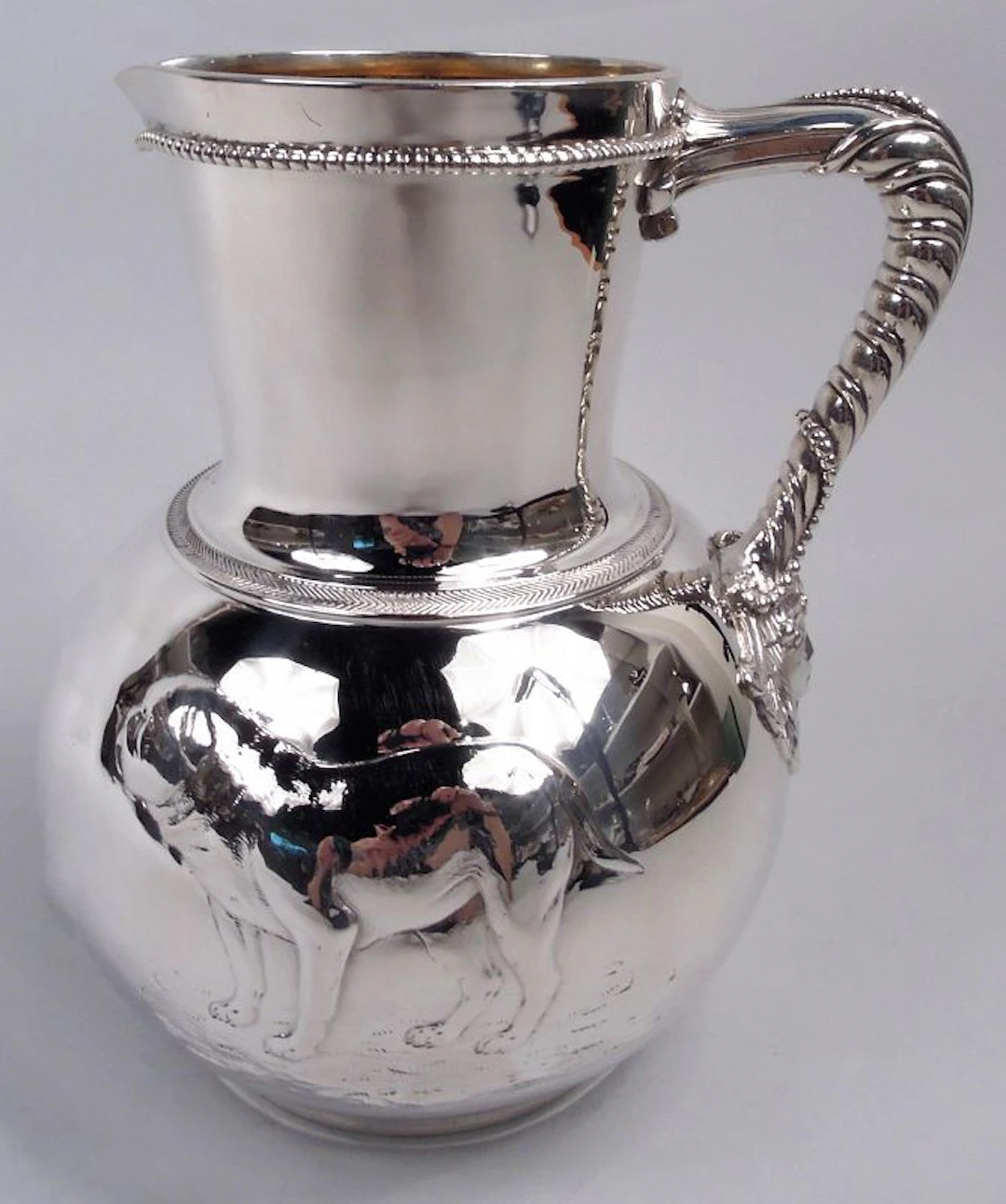 Elkington Victorian Classical Sterling Silver Bulldog Water Pitcher