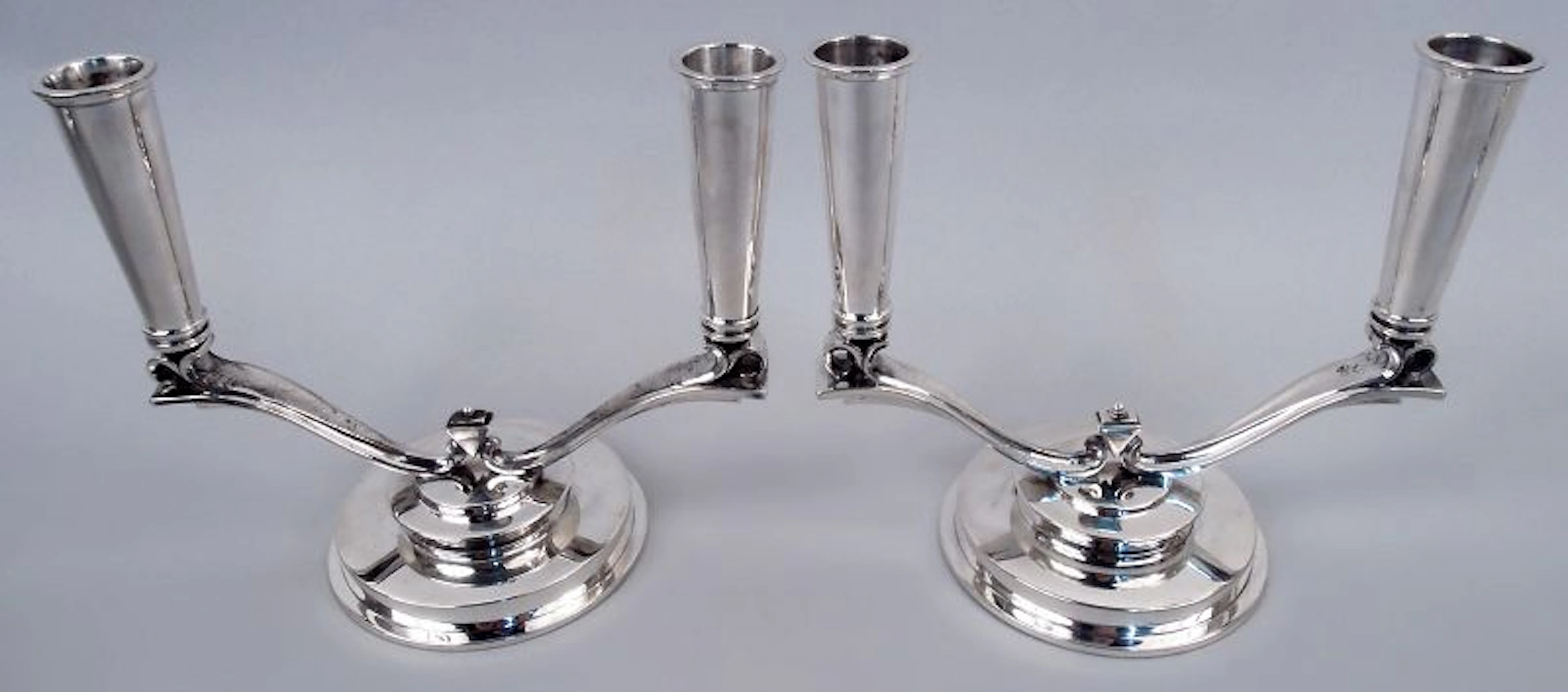 Pair of Georg Jensen Pyramid Danish Sterling Silver 2-Light Candelabra
