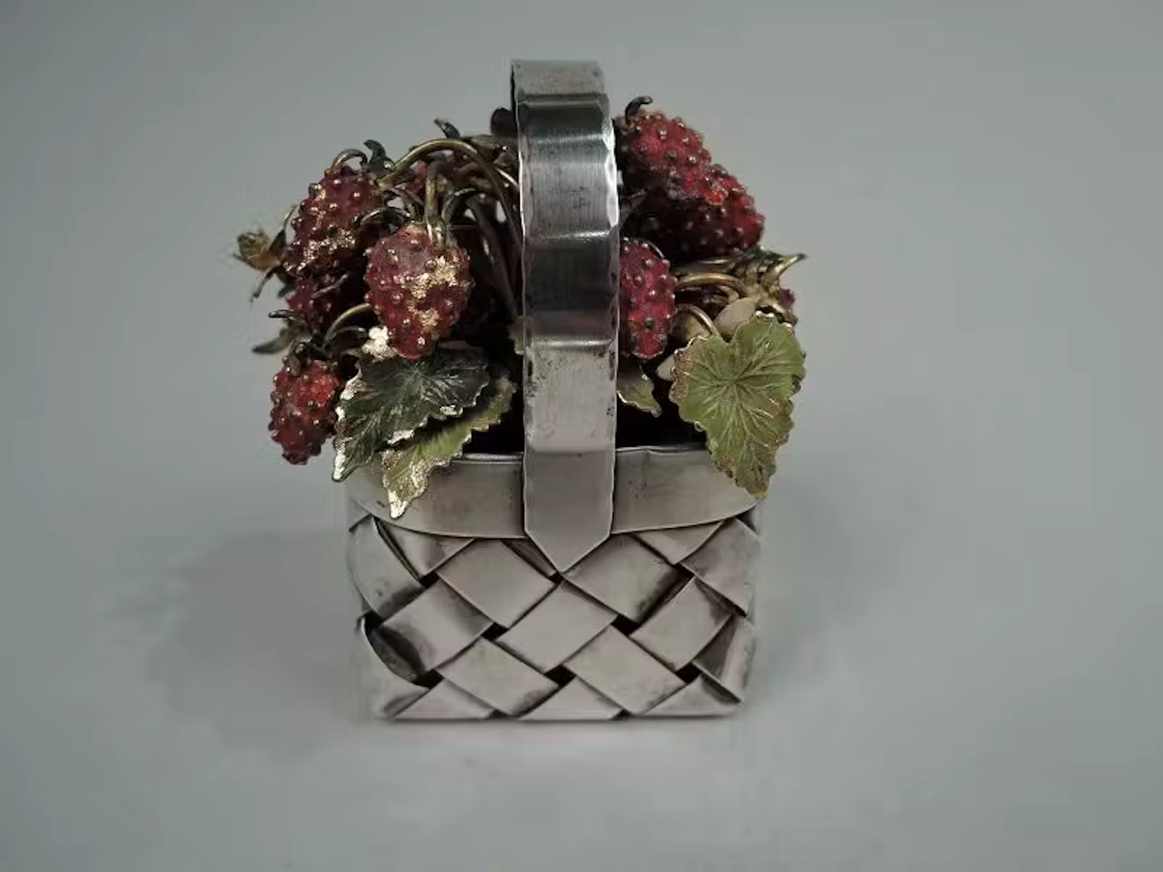 Cartier Country Chic Sterling Silver Basket with Enameled Strawberries