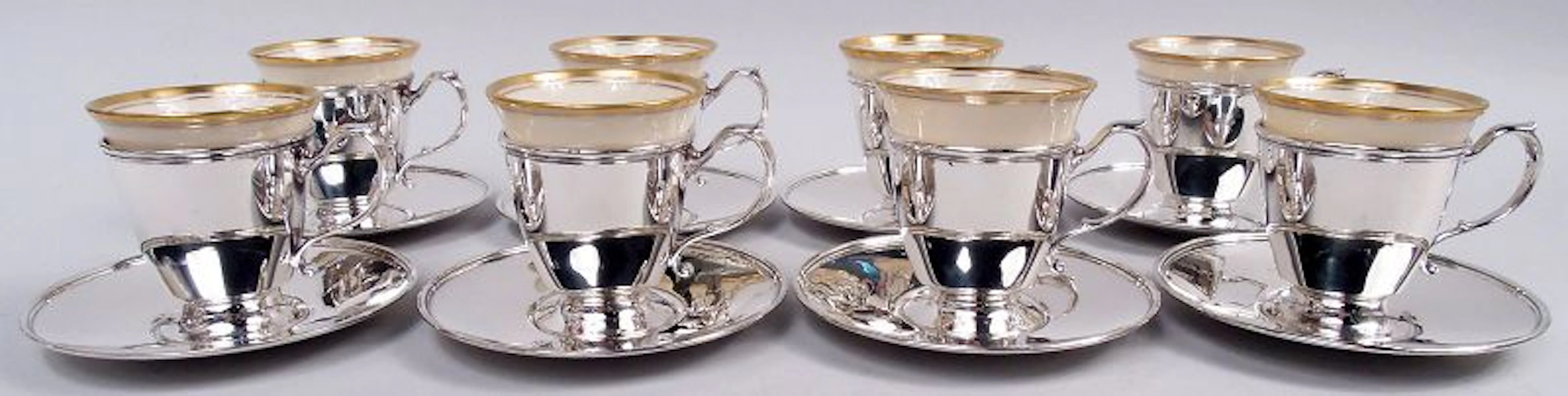 Set of 8 Tiffany Edwardian Demitasse Coffee Holders & Lenox Liners