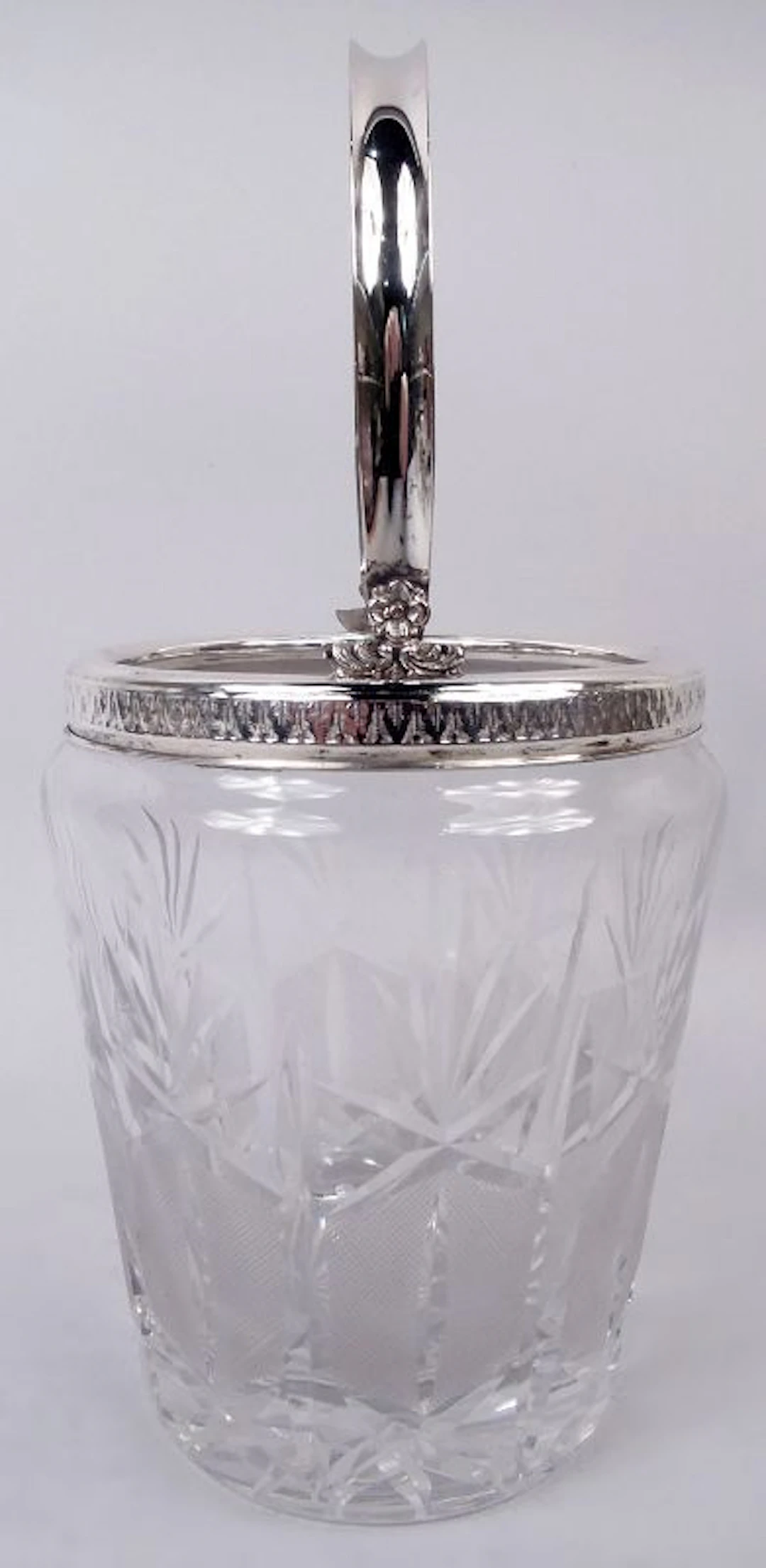 Italian Midcentury Classical Silver & Cut-Glass Ice Bucket