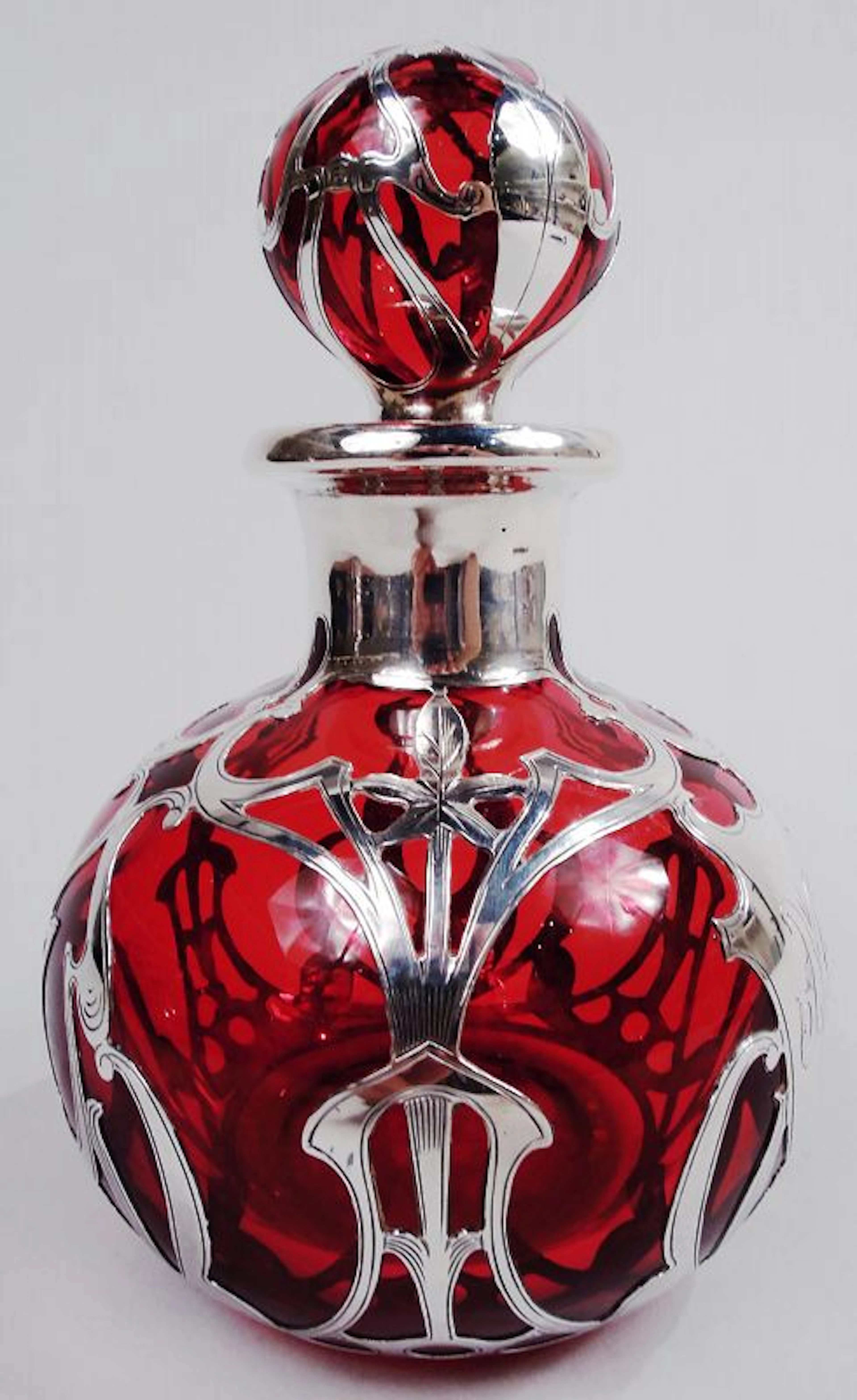 Antique Gorham Art Nouveau Red Silver Overlay Perfume