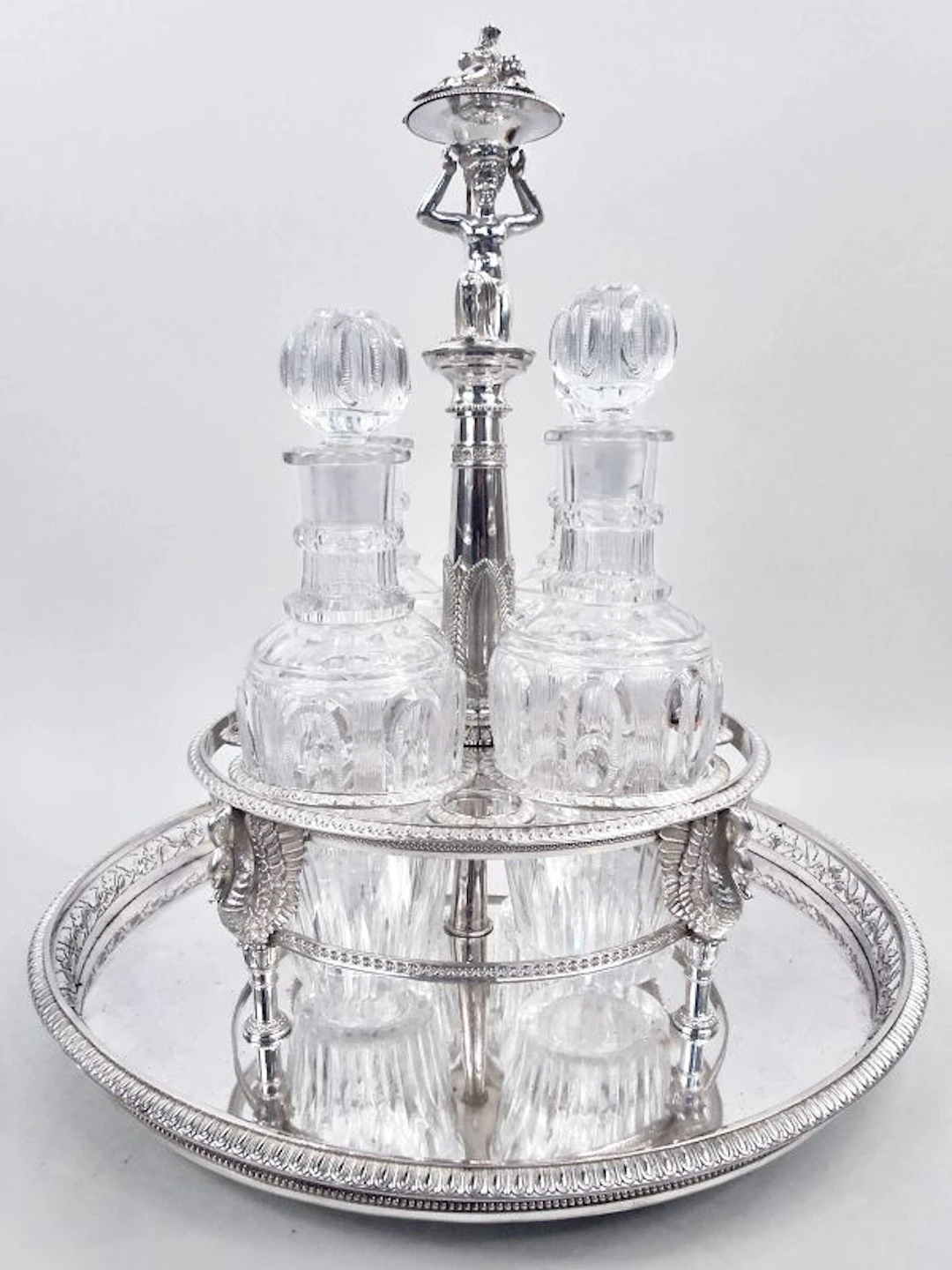 Antique French Restauration Classical Silver Decanter Set