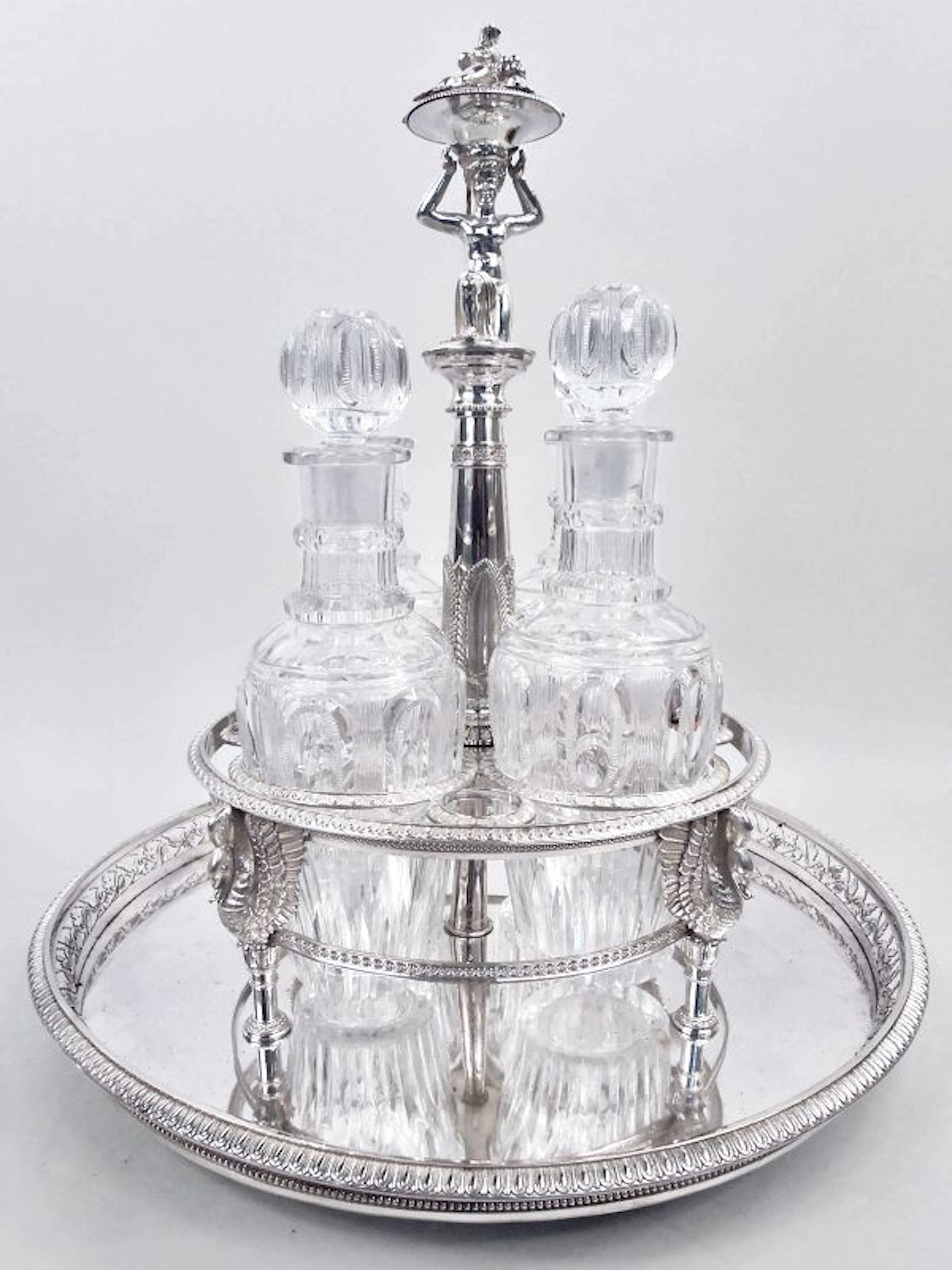 Antique French Restauration Classical Silver Decanter Set