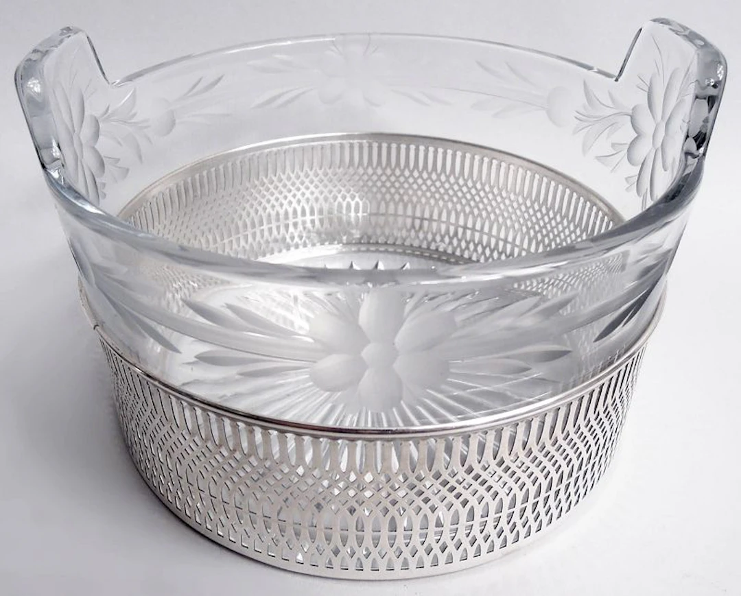 American Edwardian Classical Sterling Silver & Glass Ice Bucket