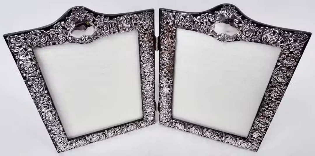 Antique English Victorian Classical Double Diptych Picture Frame