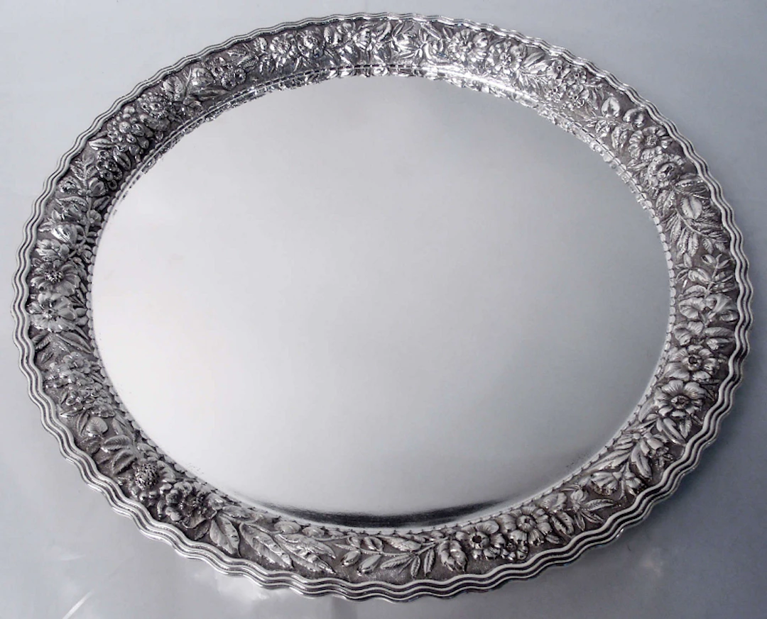 Tiffany Victorian Classical Sterling Silver Tray with Repousse Garland