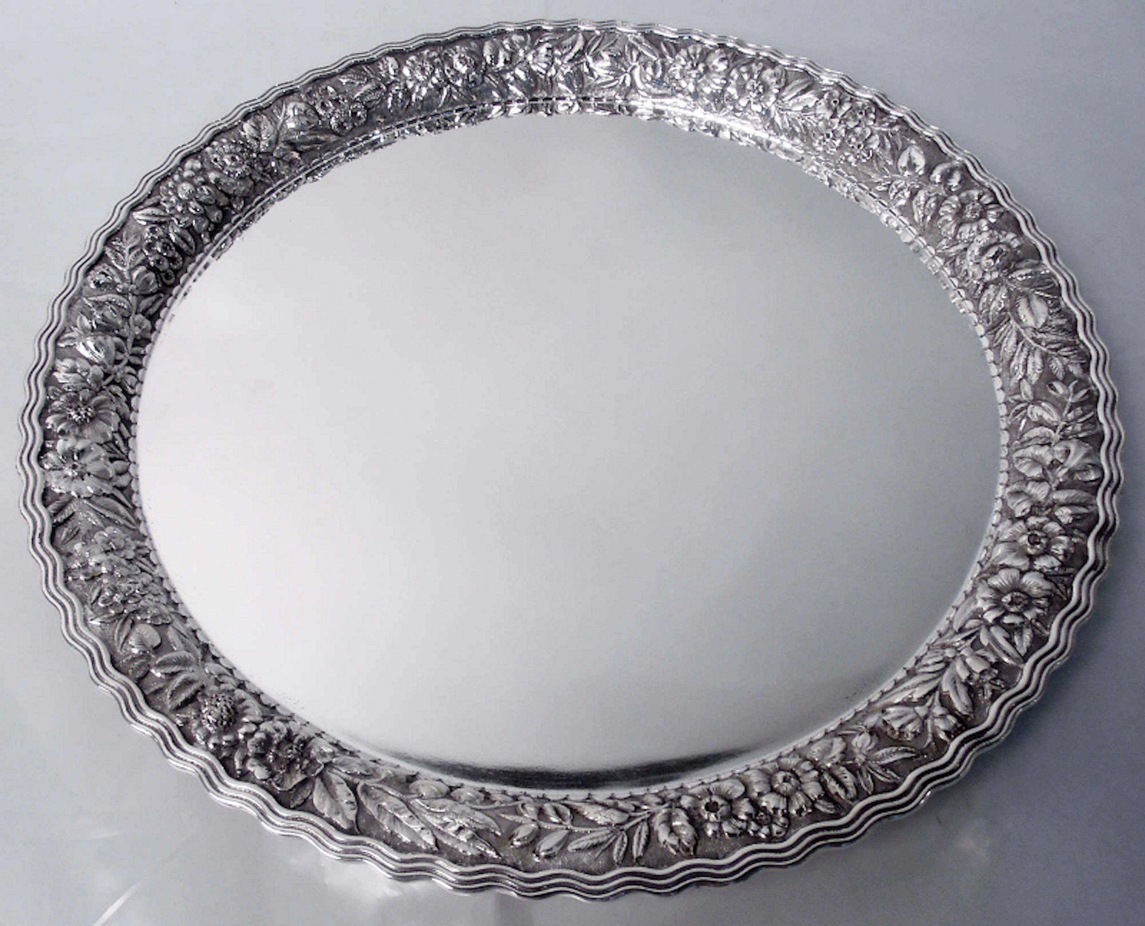 Tiffany Victorian Classical Sterling Silver Tray with Repousse Garland