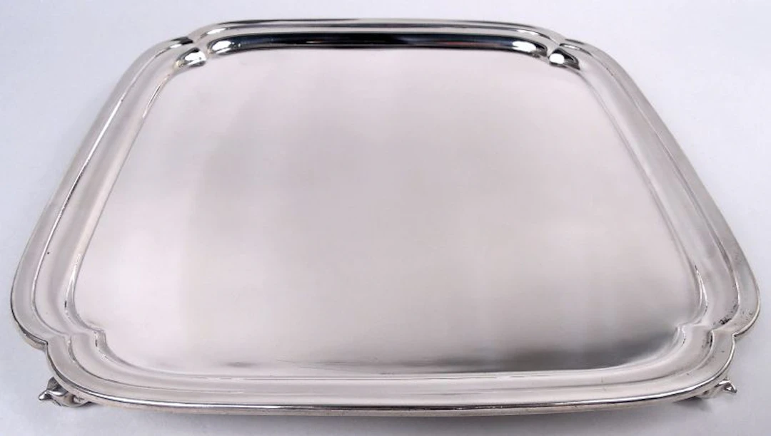 Traditional English Georgian Square Cartouche Salver Tray 1950