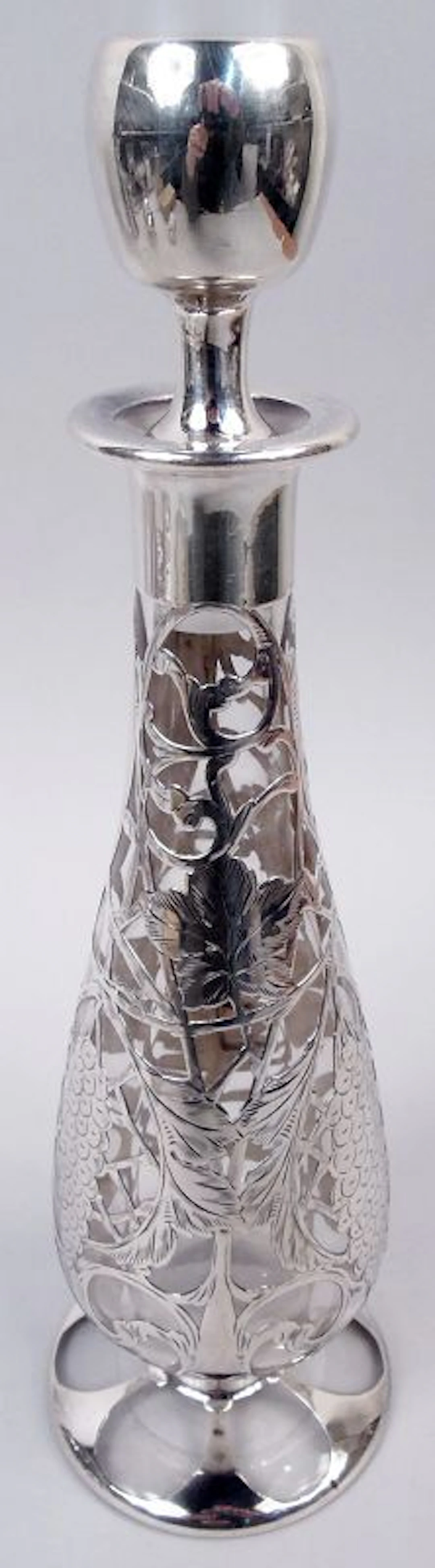 Antique American Art Nouveau Silver Overlay Decanter