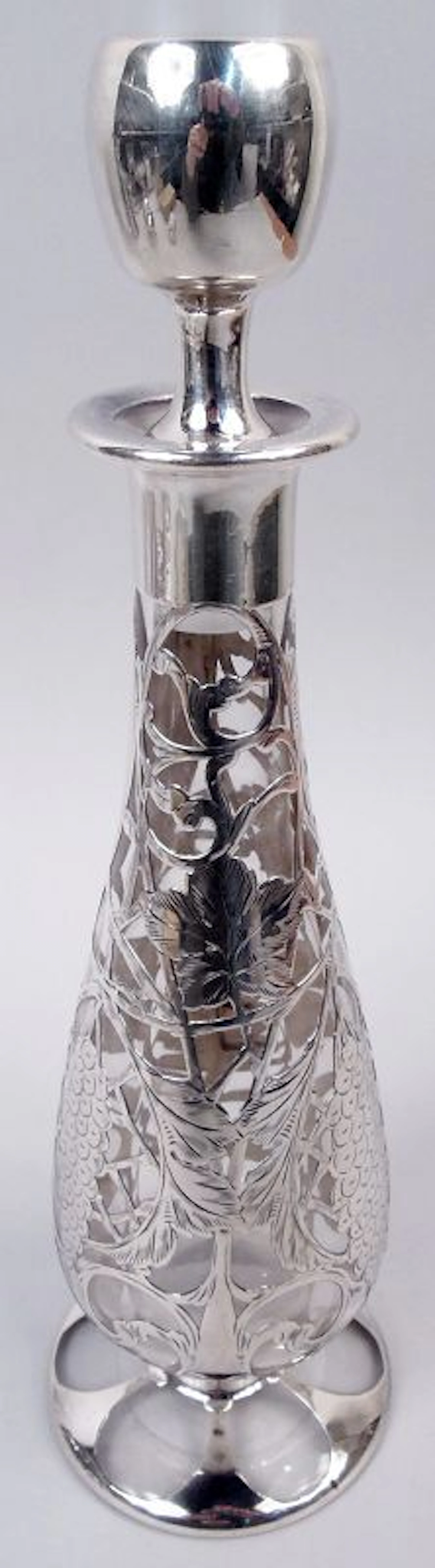 Antique American Art Nouveau Silver Overlay Decanter