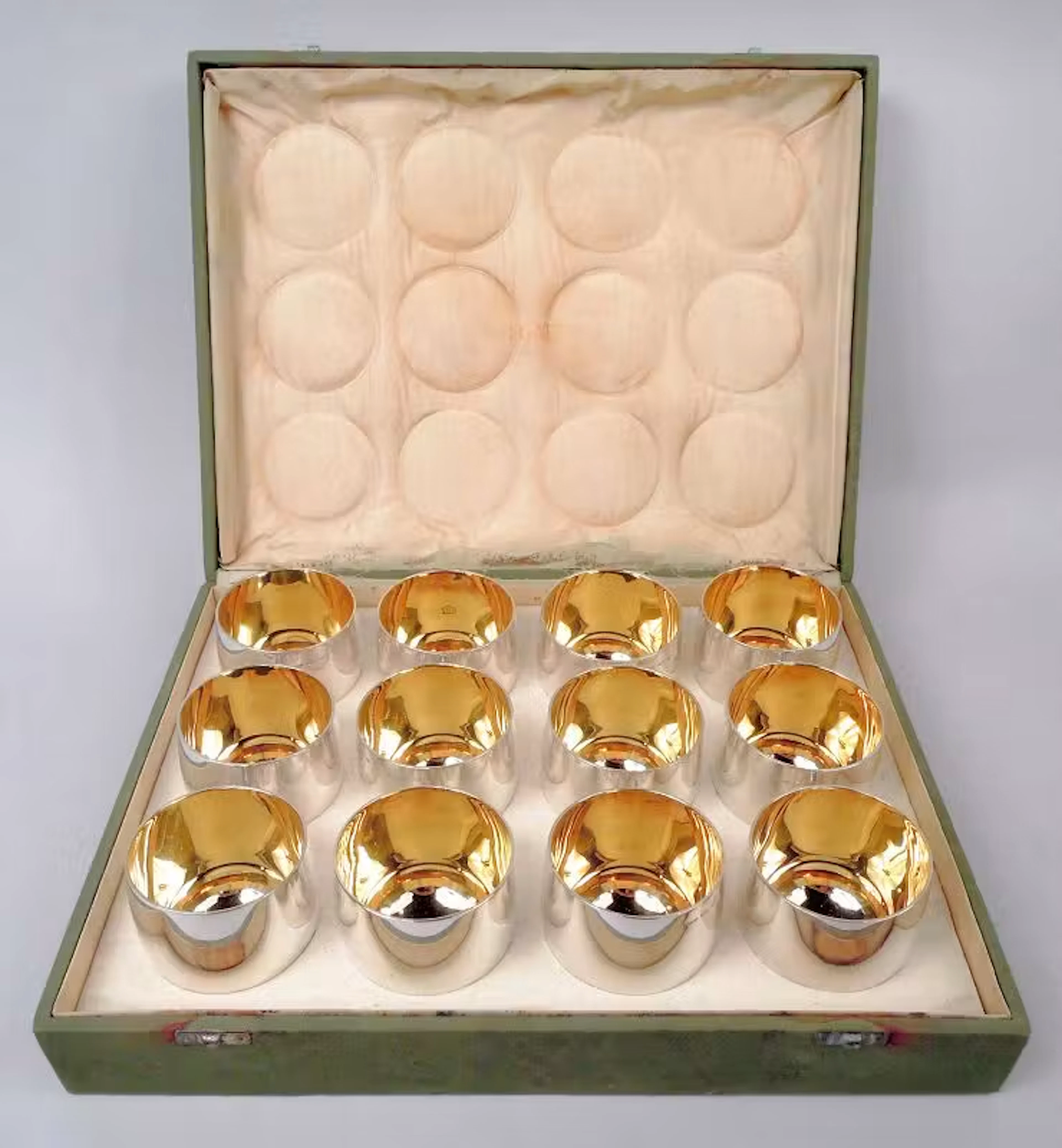 Set of 12 Bulgari Sterling Silver Jefferson Cups in Case