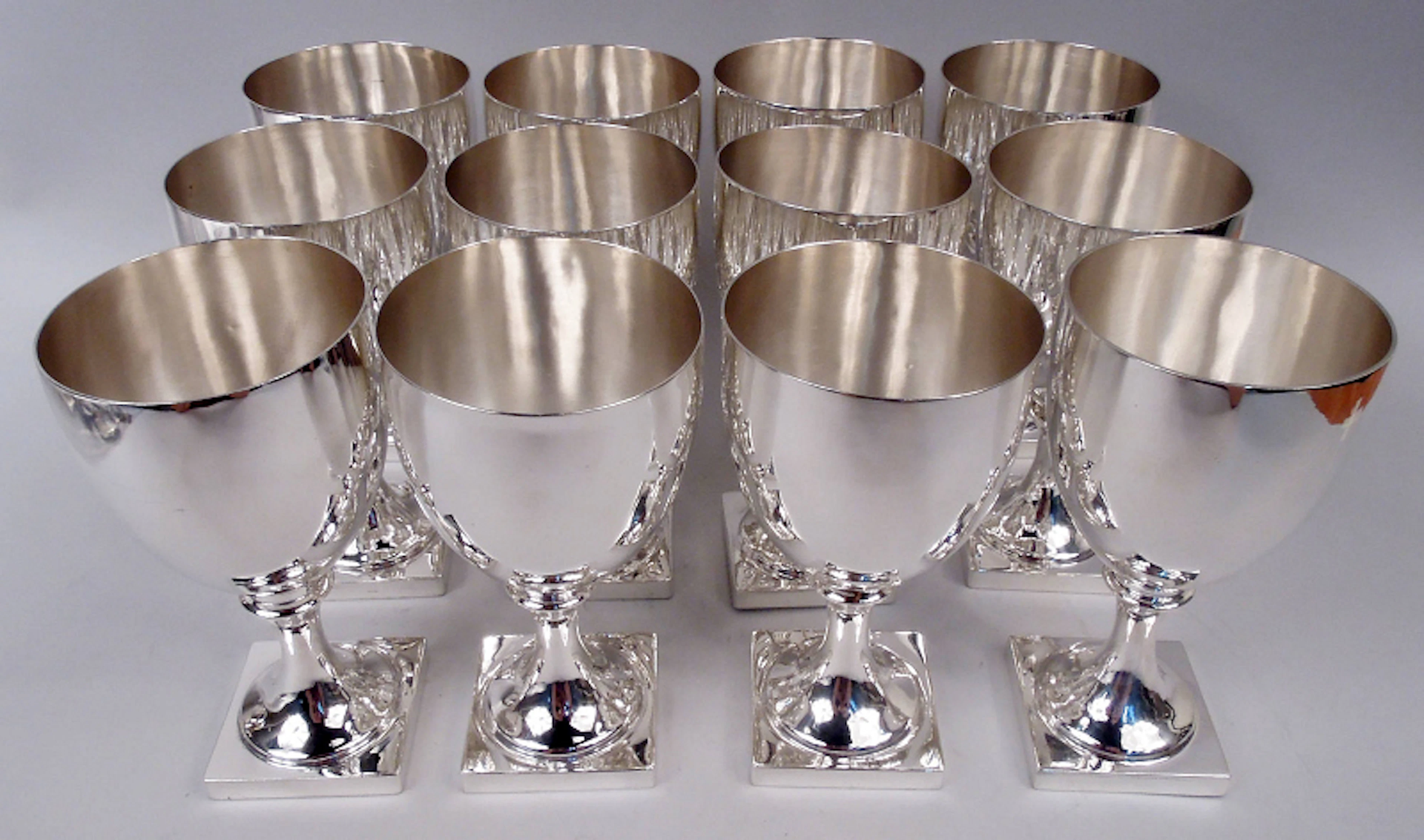 Set of 12 Gump’s American Midcentury Modern Sterling Silver Goblets