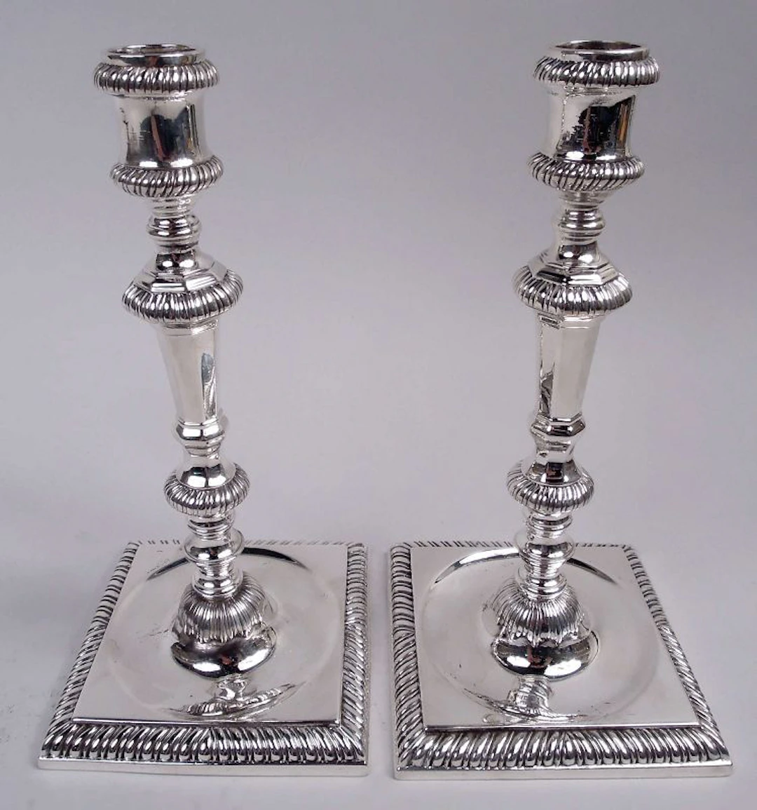 Pair of English Georgian Sterling Silver Candlesticks 1766