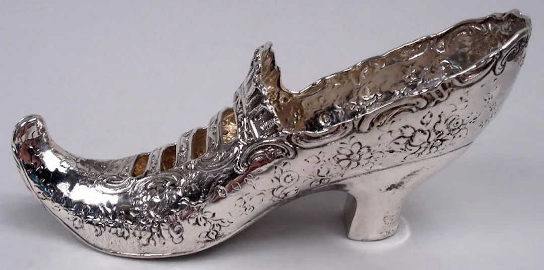 Antique German Hanau Rococo Silver Lady’s Shoe Ornament