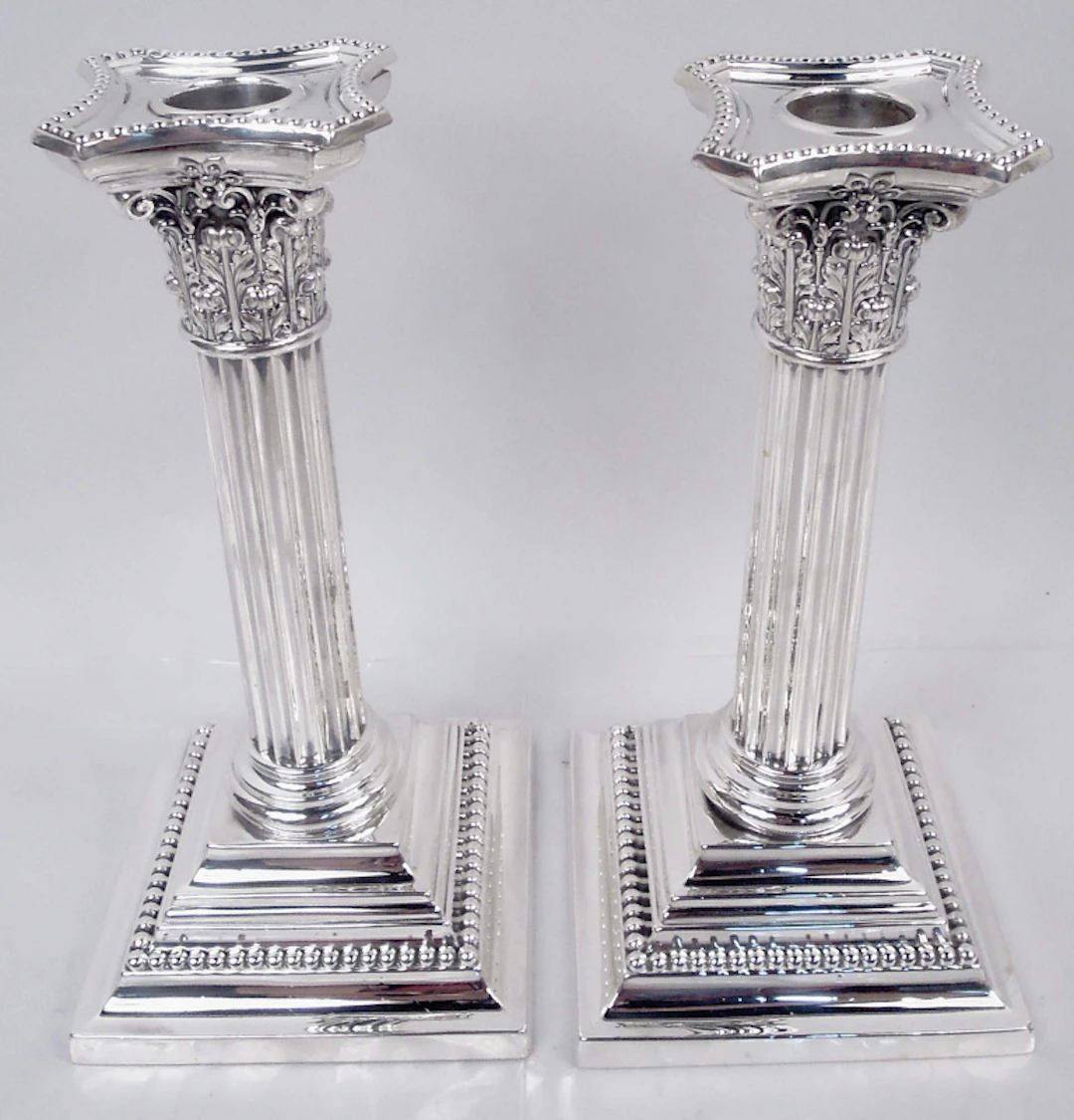 Pair of Antique Gorham Edwardian Classical Column Candlesticks 1907