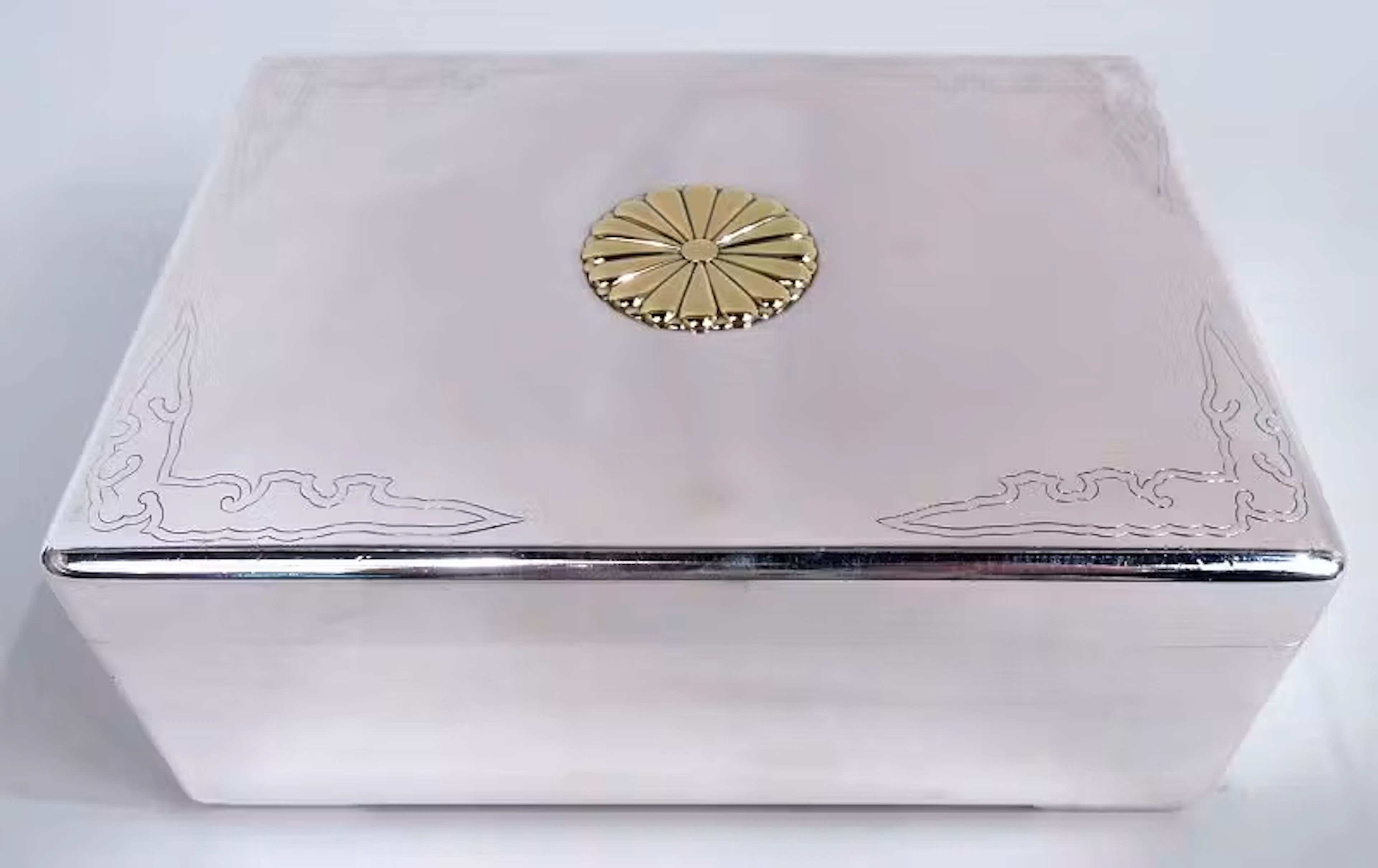 Japanese Modern Silver Box with Gilt Chrysanthemum