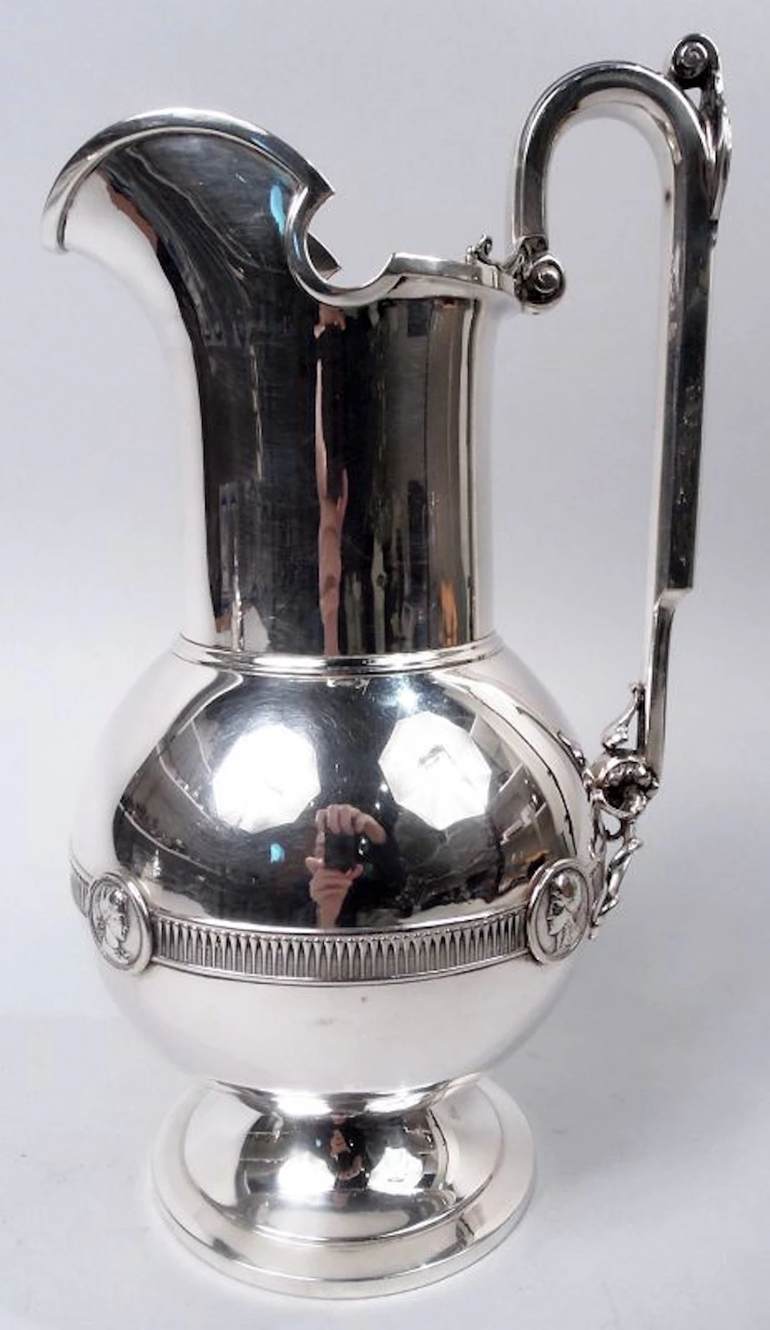 Gorham Coin Silver Water Pitcher in Classic Medallion Pattern