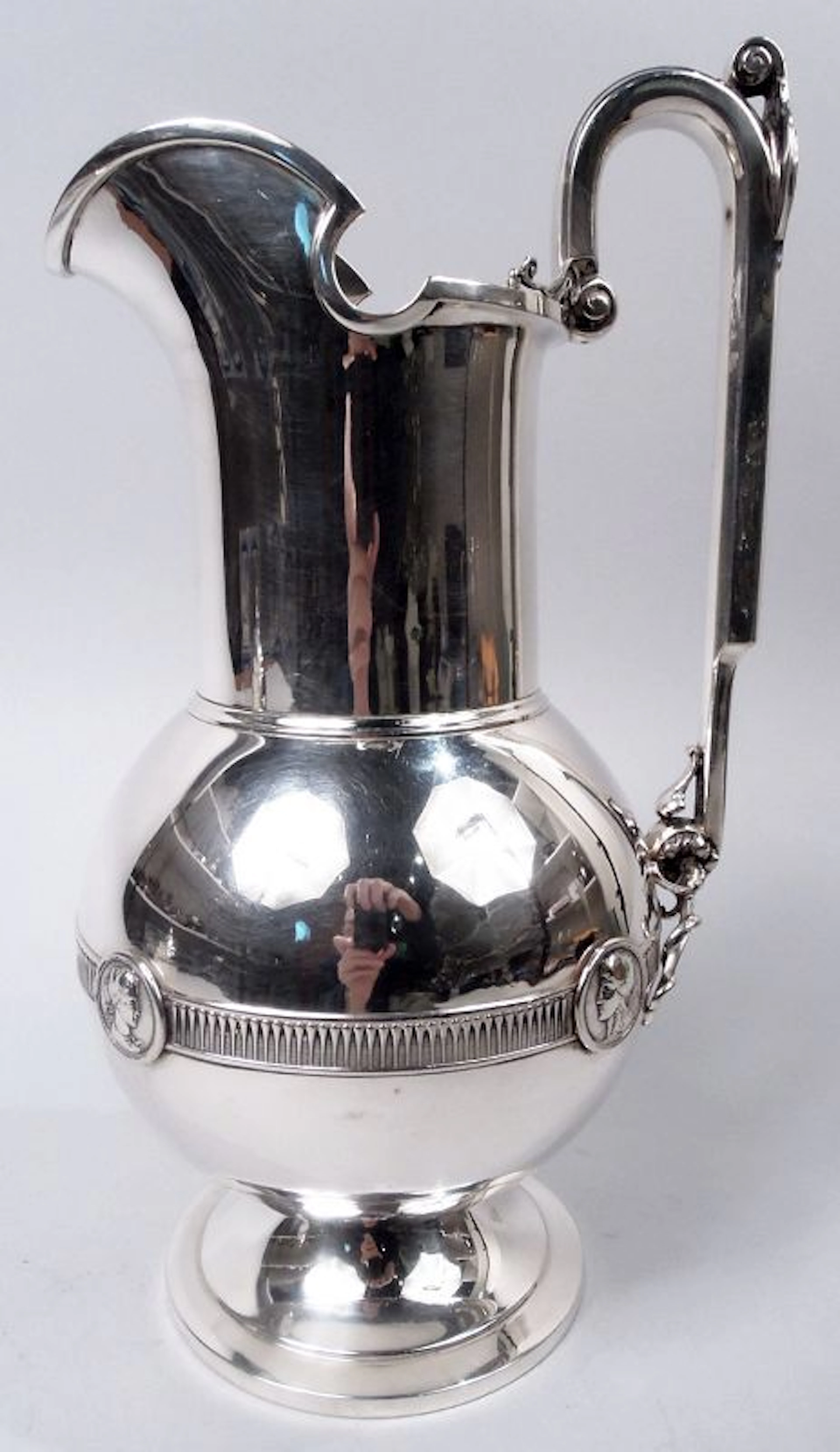 Gorham Coin Silver Water Pitcher in Classic Medallion Pattern