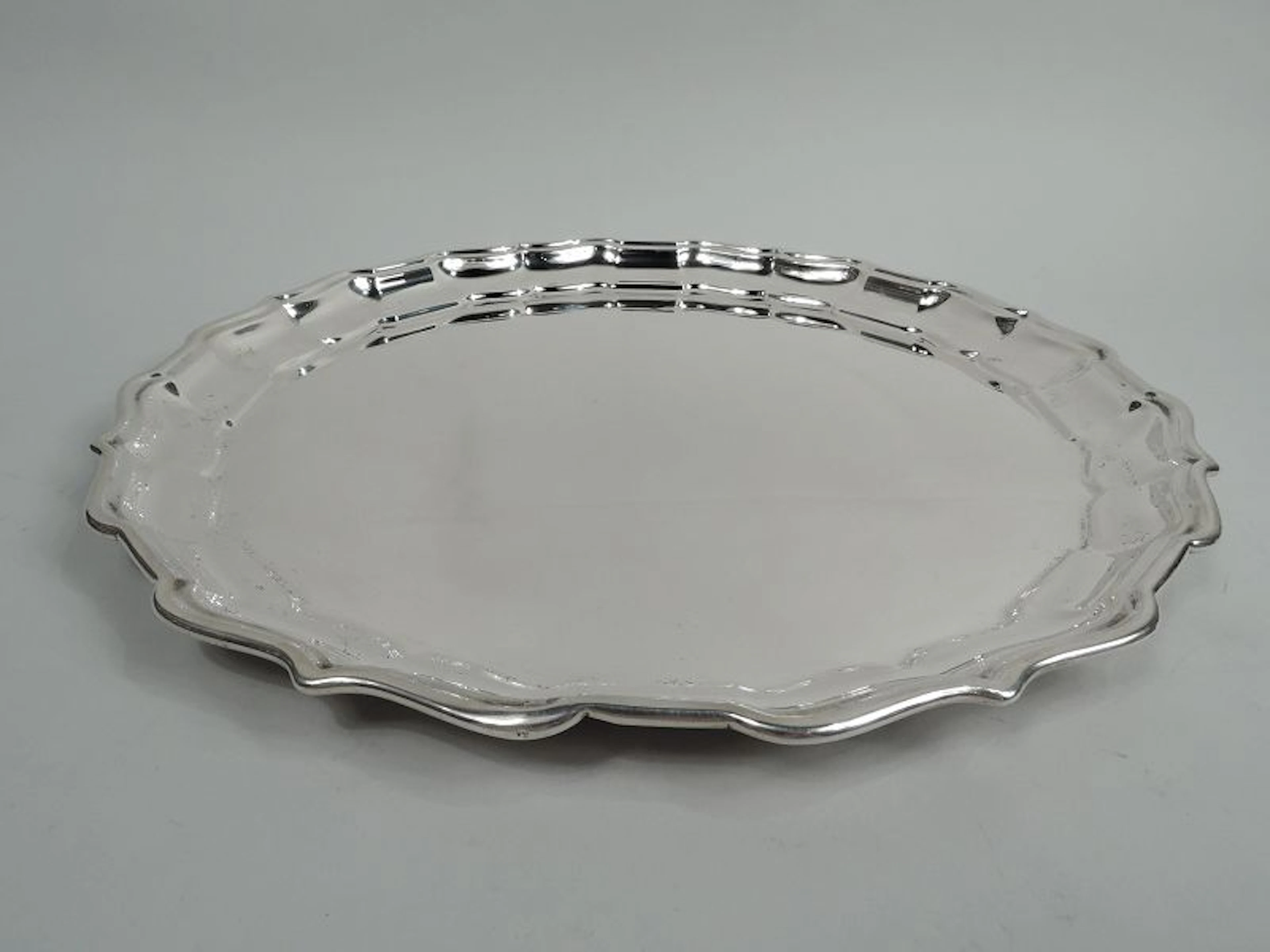 Large Frank W Smith Chippendale Sterling Silver Tray with Piecrust Rim
