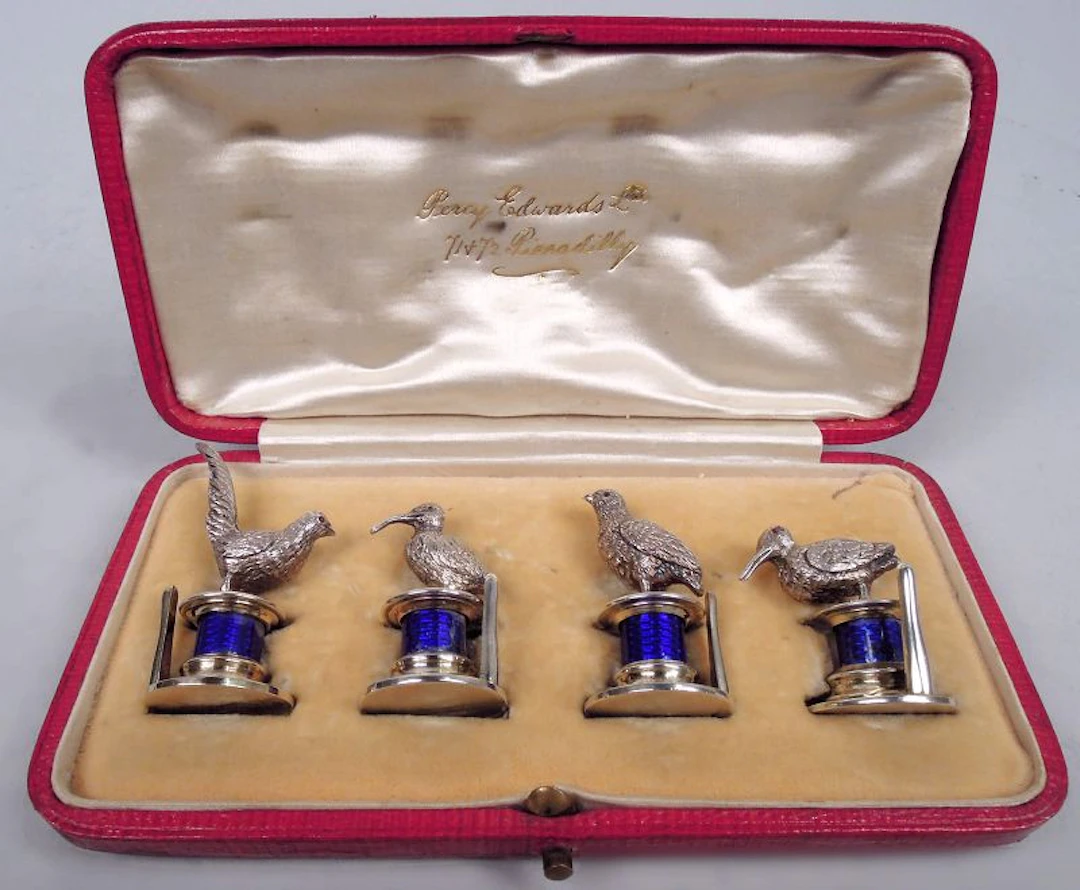 English Edwardian Sterling Silver Game Bird Place Card Holders 1908
