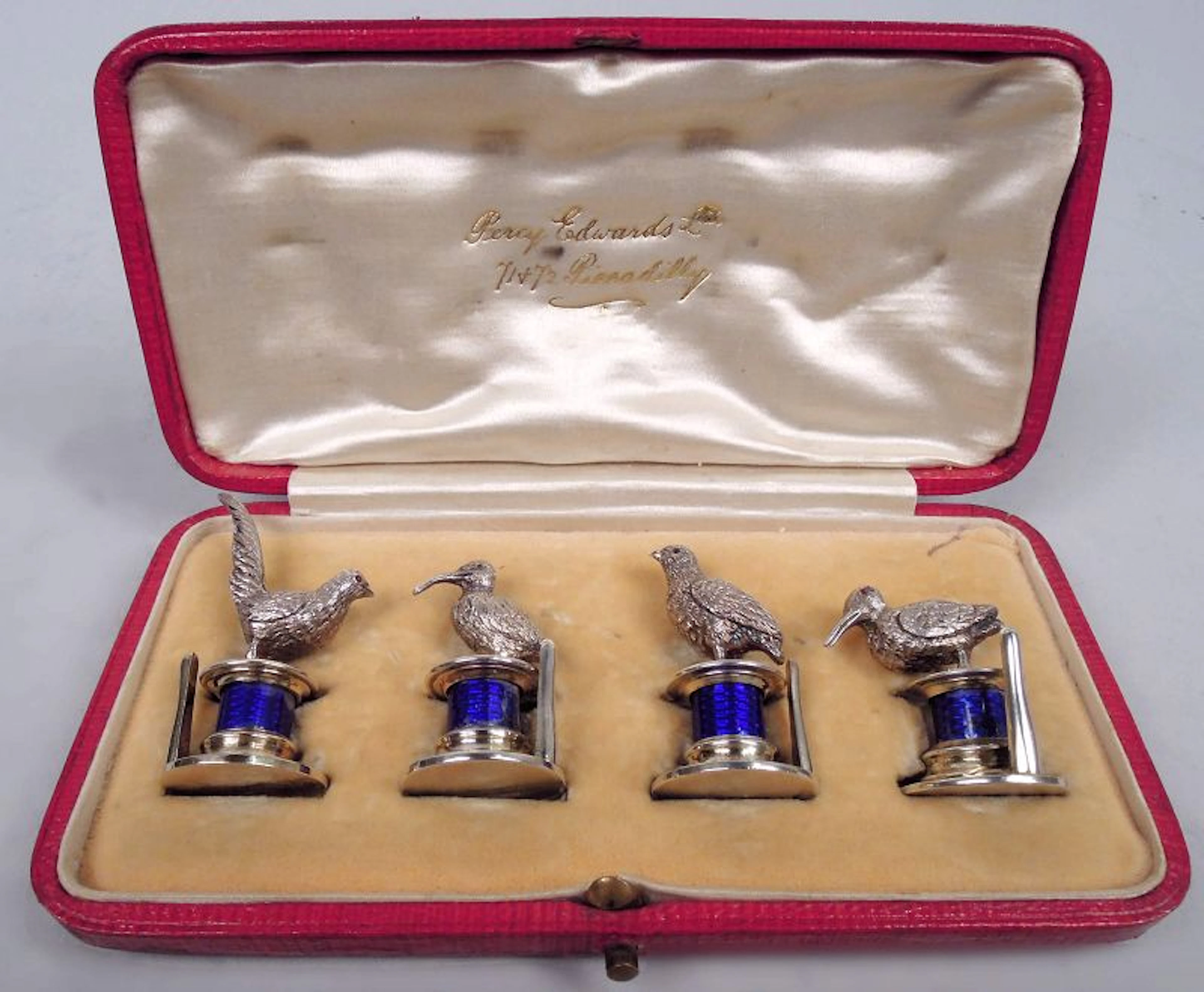 English Edwardian Sterling Silver Game Bird Place Card Holders 1908