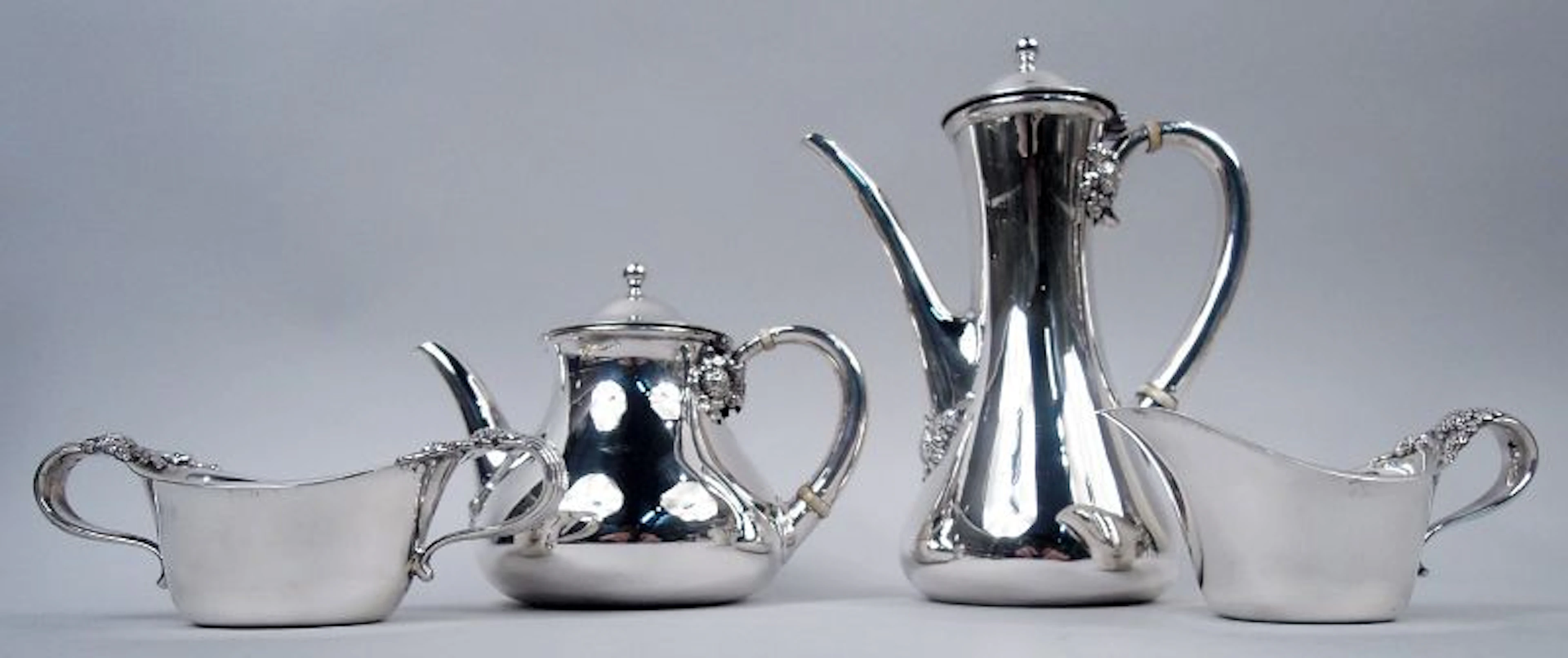 Antique Tiffany Clover Sterling Silver 4-Piece Coffee & Tea Set