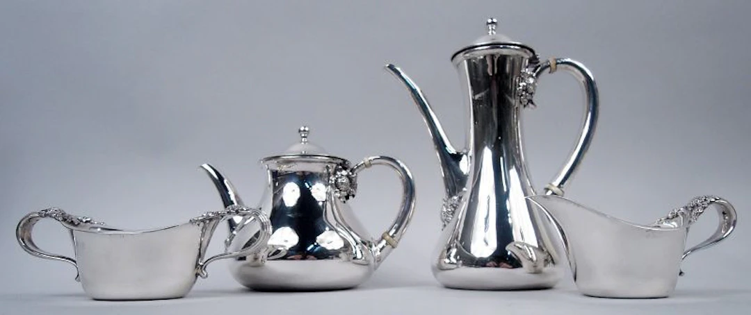 Antique Tiffany Clover Sterling Silver 4-Piece Coffee & Tea Set