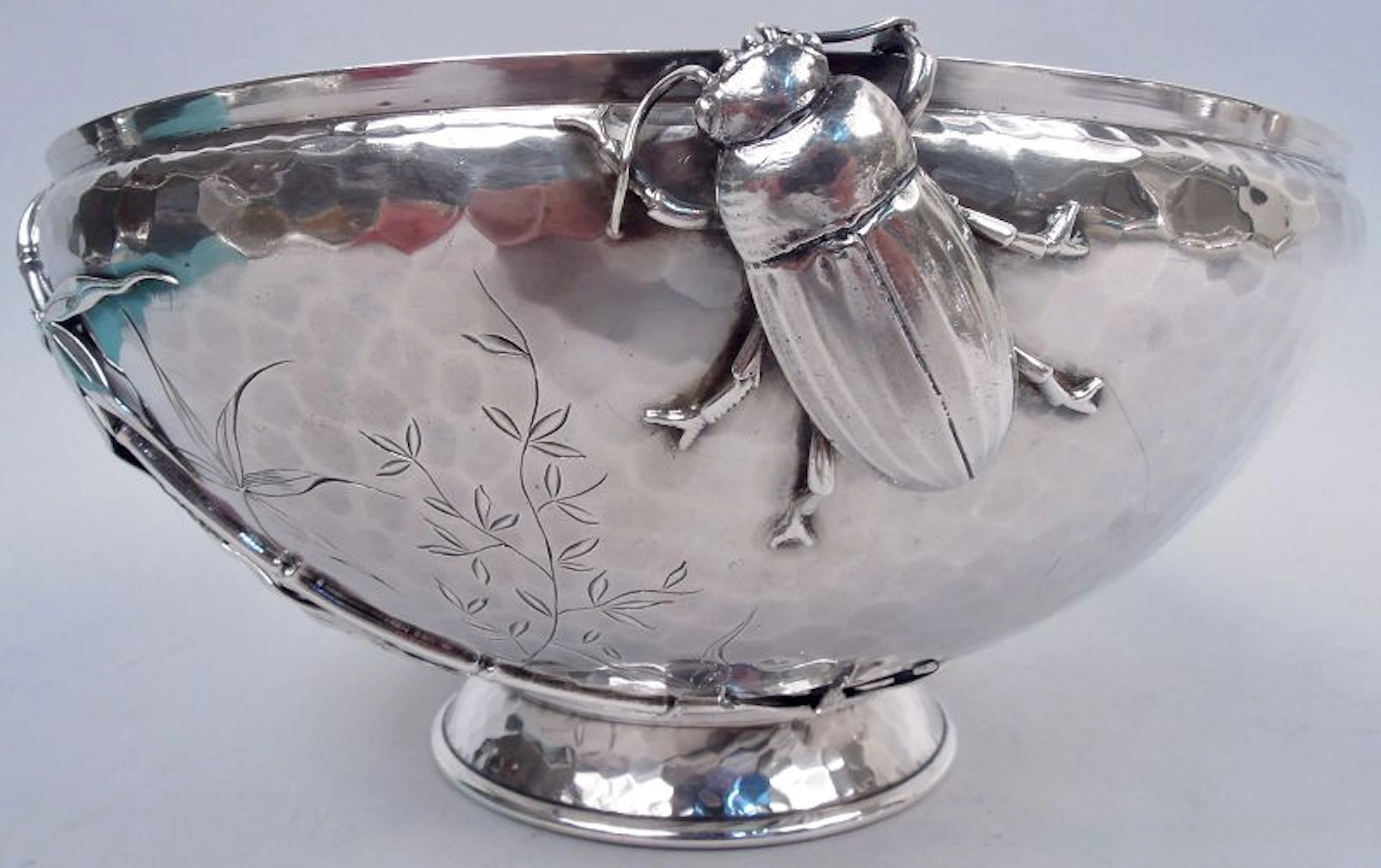 Whiting Japonesque Hand-Hammered Bowl Applied with Bamboo & Beetle Bug