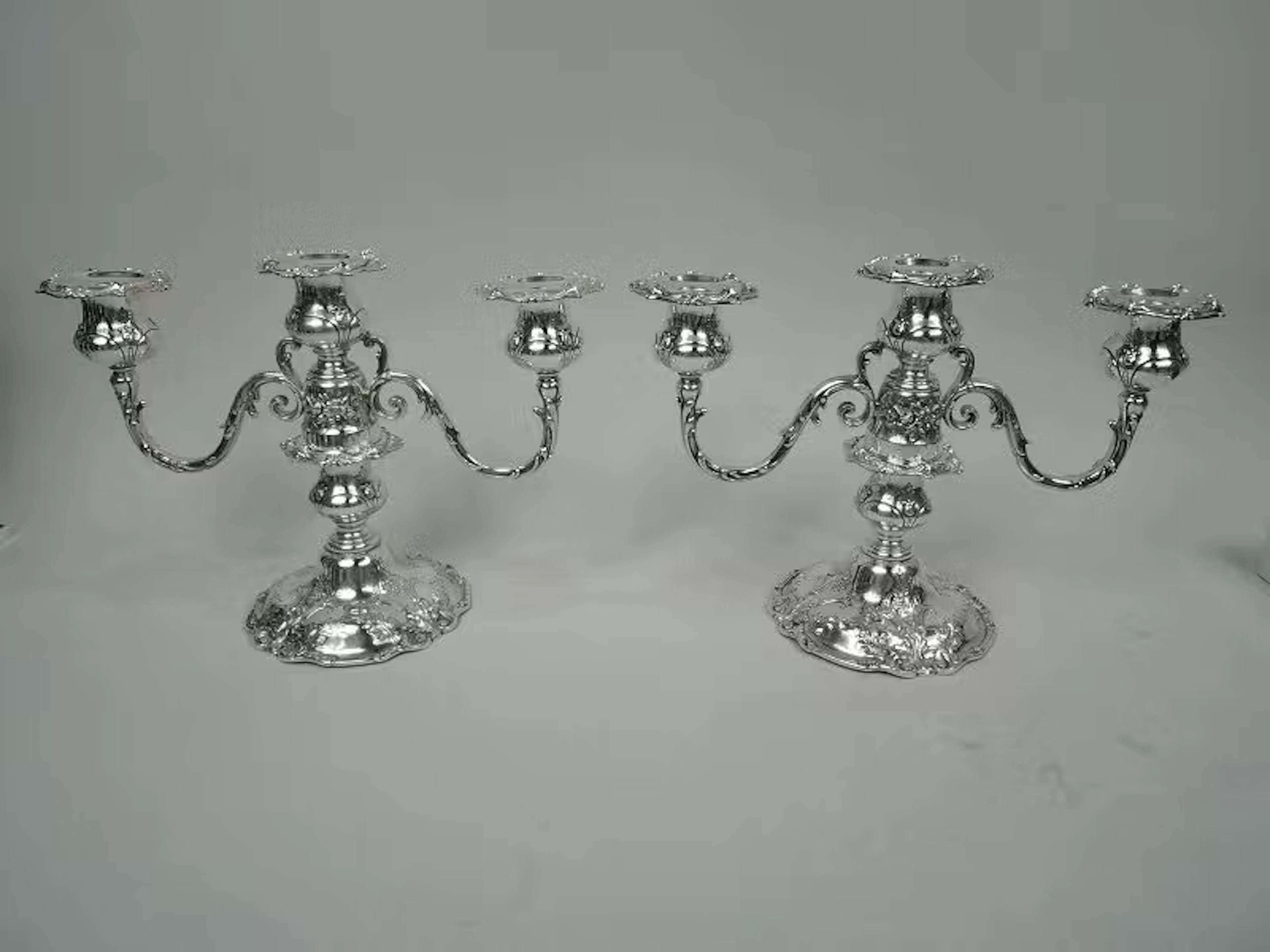 Pair of Reed & Barton Francis I Low 3-Light Candelabra 1950