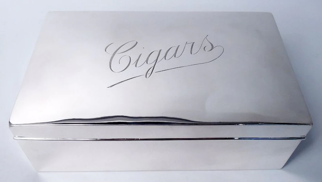 Antique English Victorian Sterling Silver Cigar Box 1894