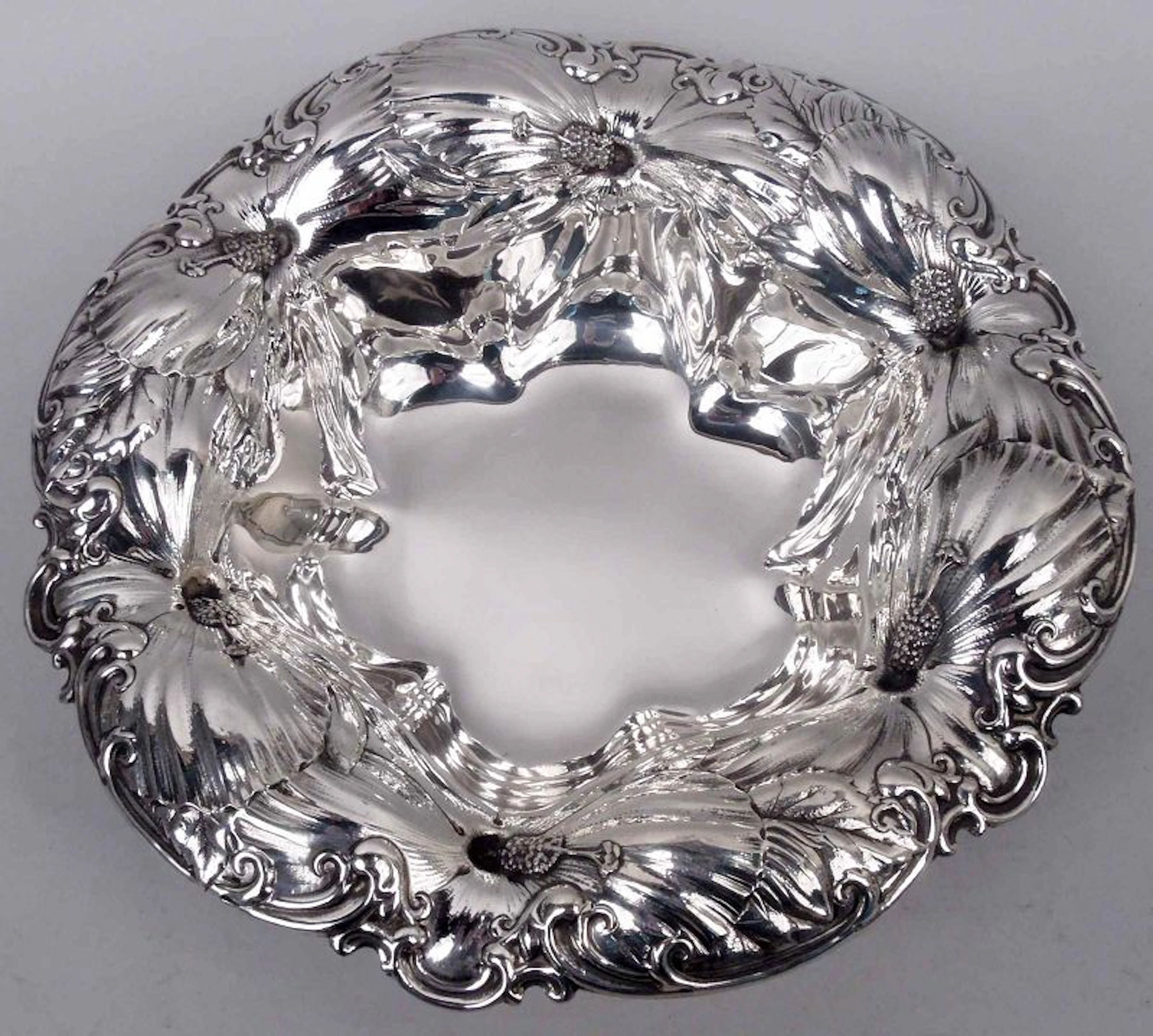 Beautiful Whiting Art Nouveau Sterling Silver Bowl with Big Blooms