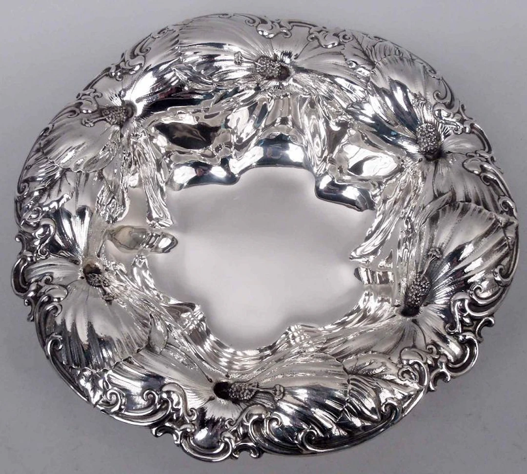 Beautiful Whiting Art Nouveau Sterling Silver Bowl with Big Blooms