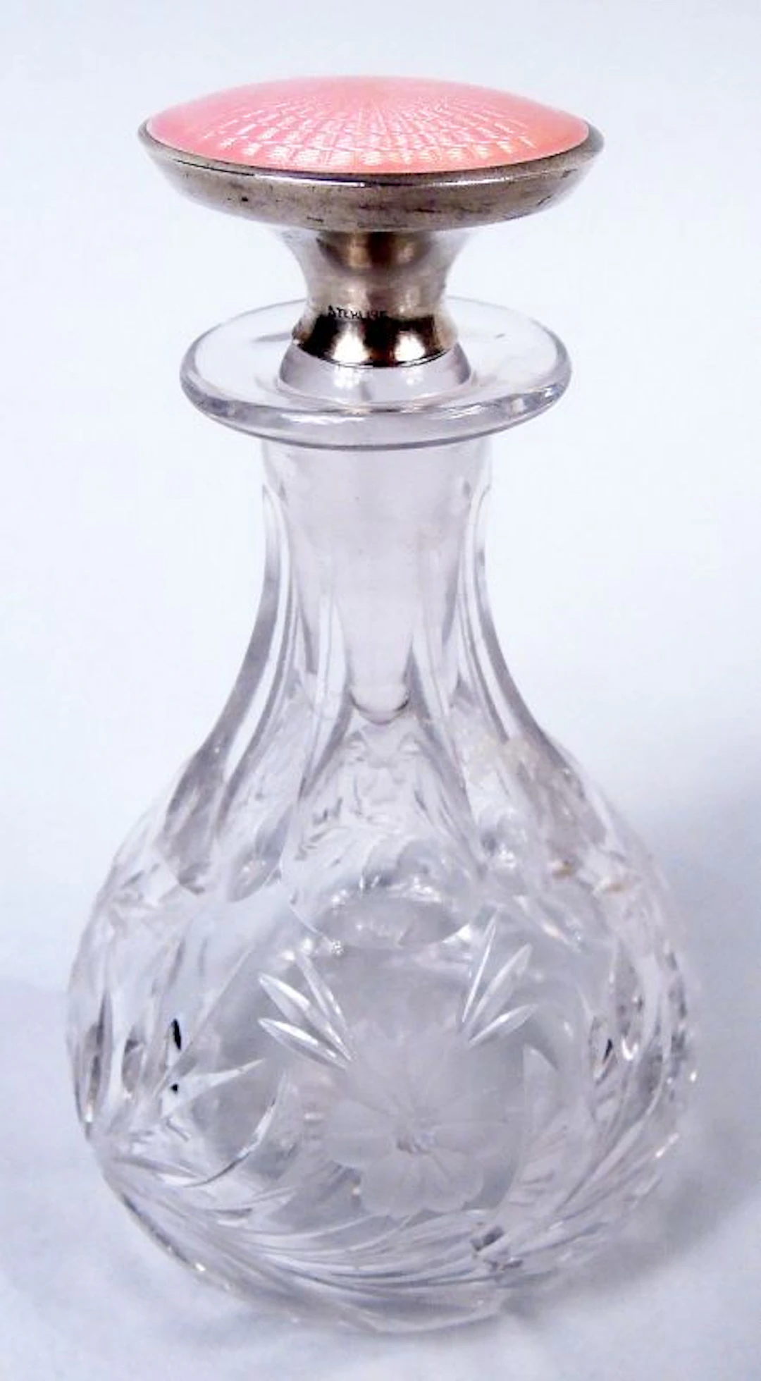Pretty American Edwardian Art Nouveau Crystal & Pink Enamel Perfume
