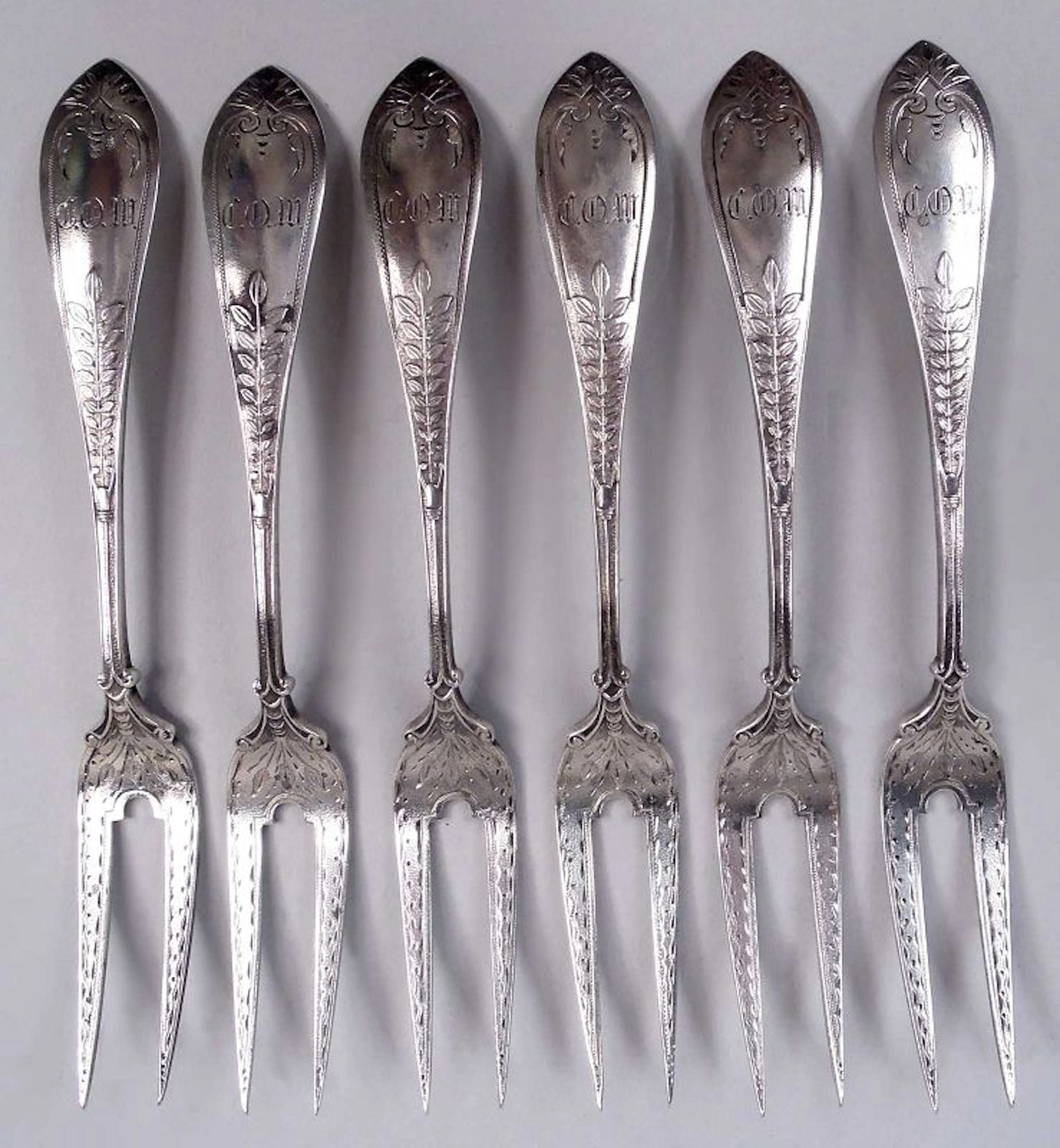 Gorham Sterling Silver Strawberry Forks in Aesthetic Palm Pattern