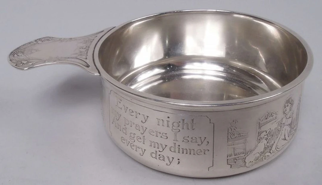 Kerr Edwardian Sterling Silver Porringer with Moral Message
