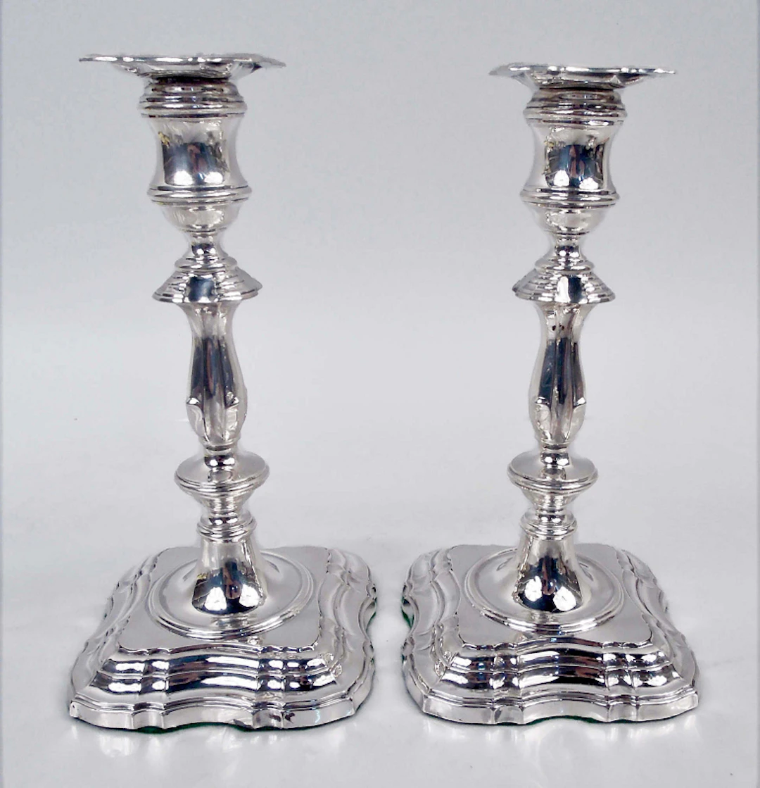Pair of Antique English Edwardian Georgian 8-Inch Candlesticks 1904