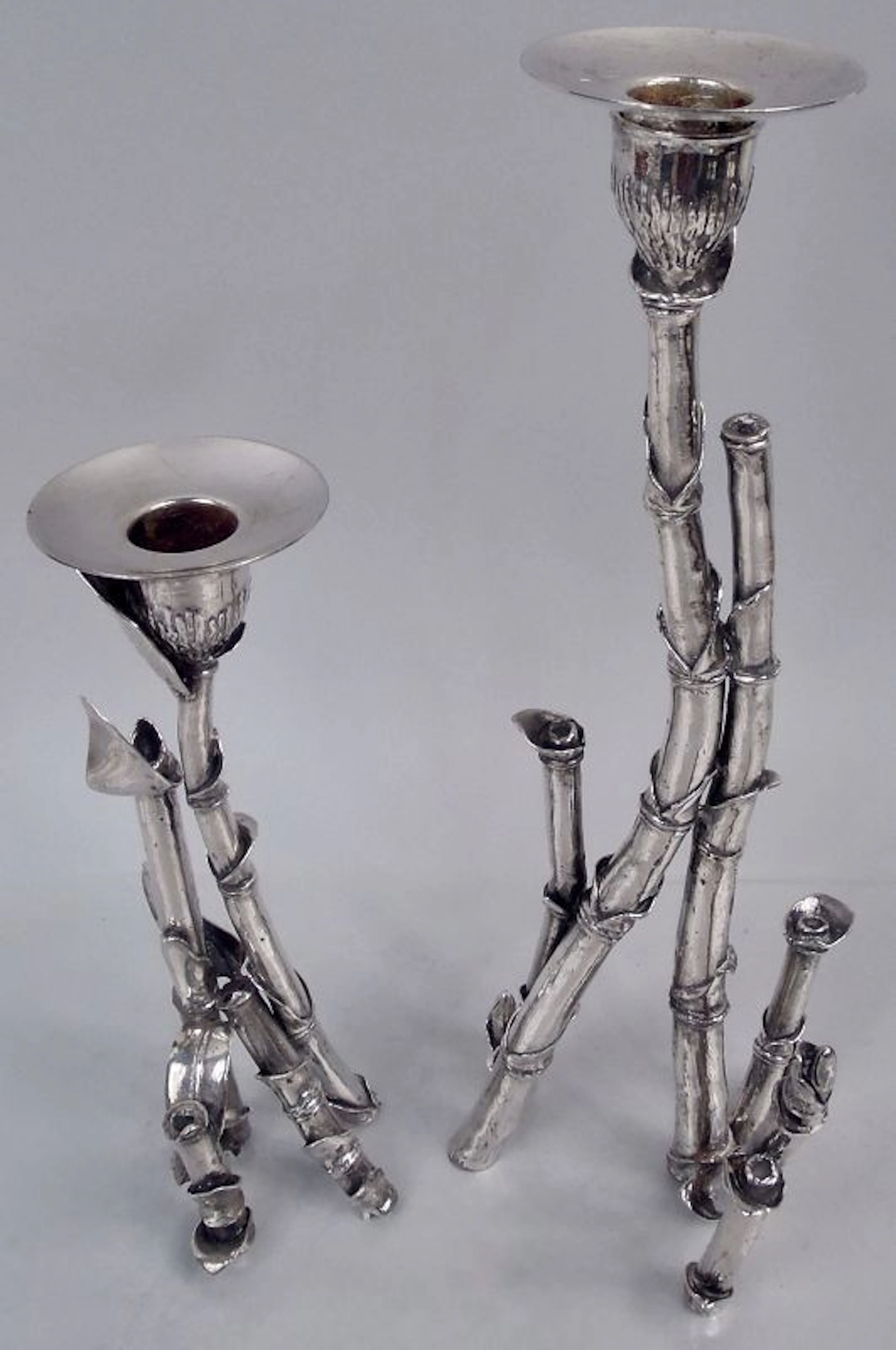 Pair of Patrick Mavros Contemporary Silver Bamboo Candlesticks 2002
